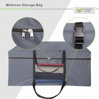 Cuddly Nest Folding Mattress Storage Bag - Heavy Duty Carry Case for Tri-Fold Guest Bed Mattress Fits 6" Queen Mattress