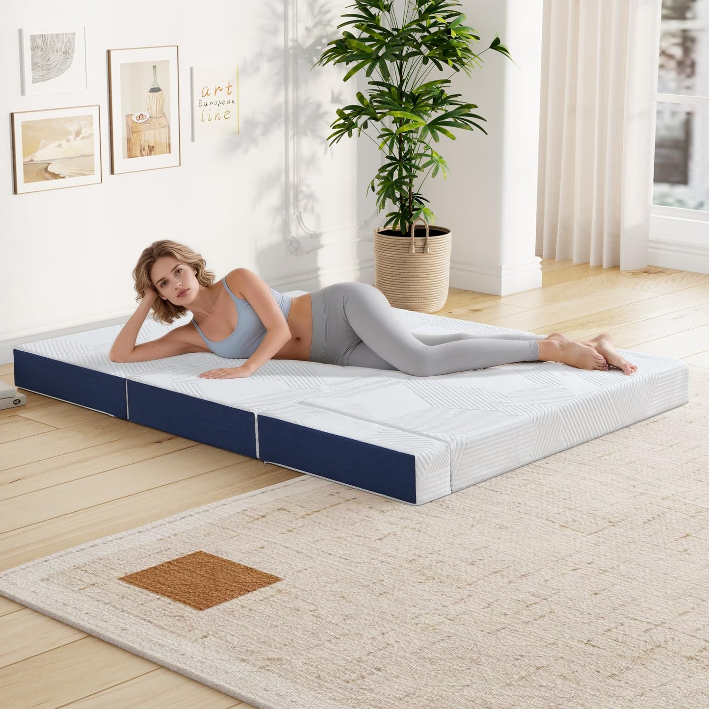 Hiimgo Folding Mattress,King Memory Foam Trifold Mattress,150x200x15cm