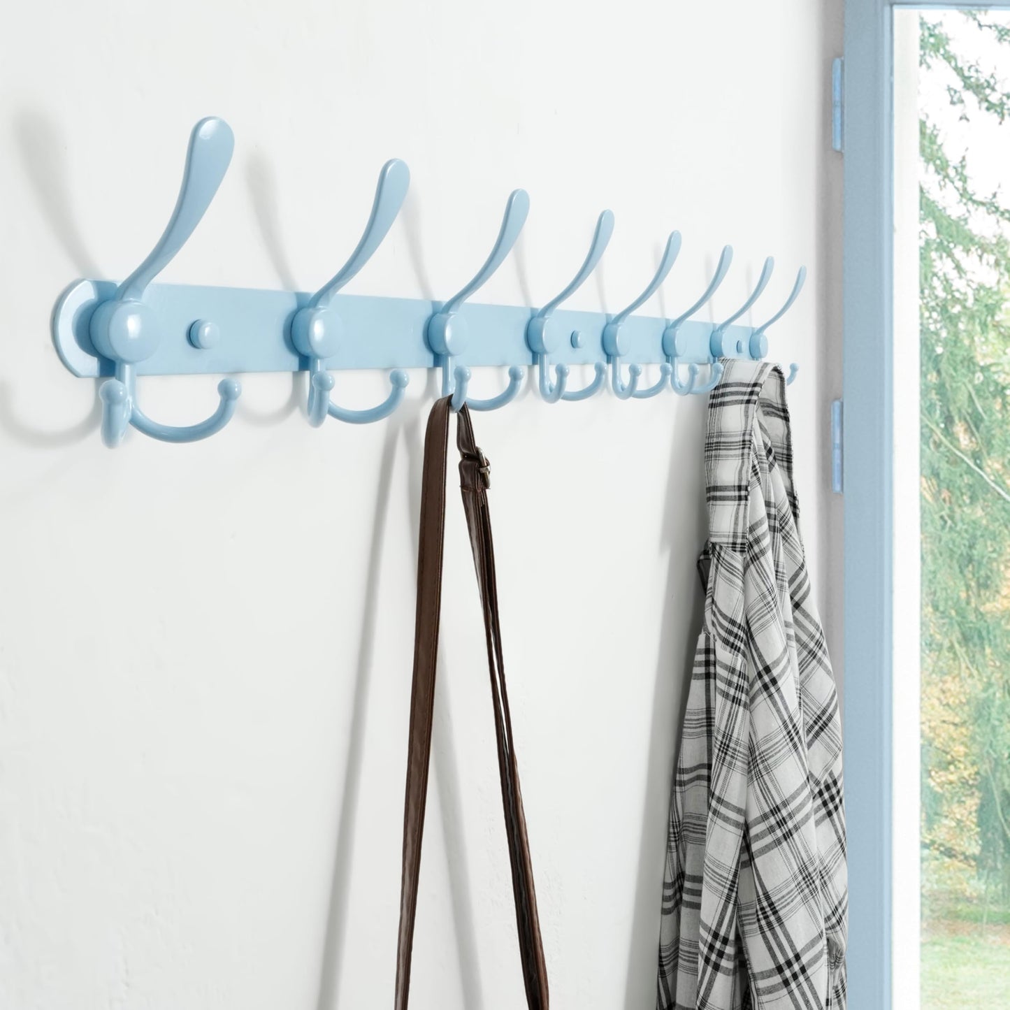 Dseap Coat Rack Wall Mount - 74cm Long 8-Tri-Hooks Heavy Duty Coat Hanger Rail Wall Hooks for Hanging Coats Hats Clothing Clothes Purse Mudroom
