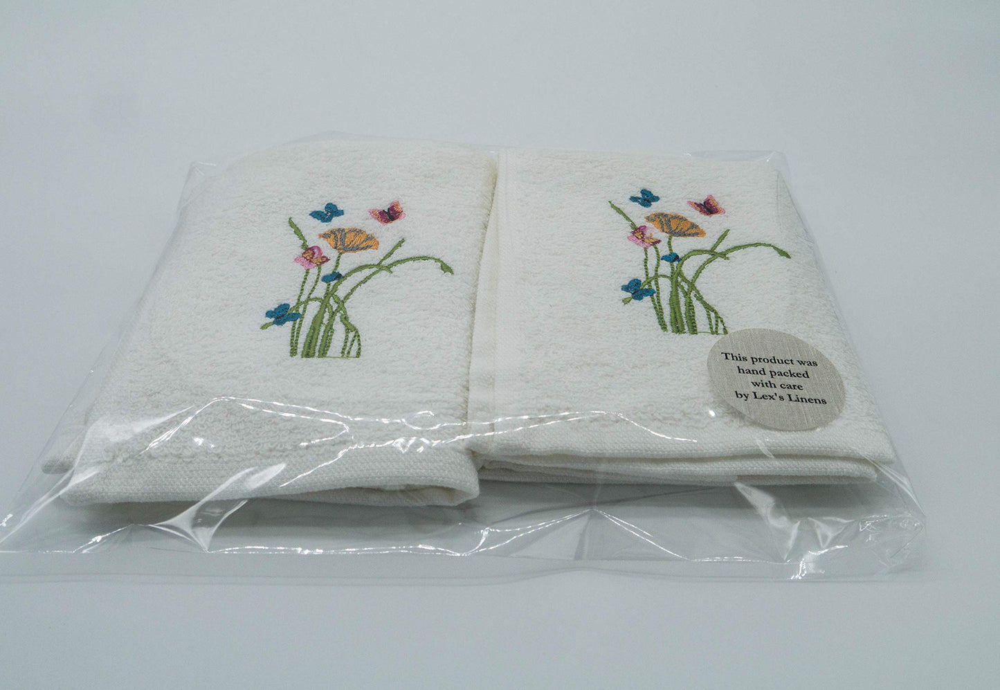 Lex's Linens Floral & Butterfly Embroidered Towels (Set of 2 Face Cloths)