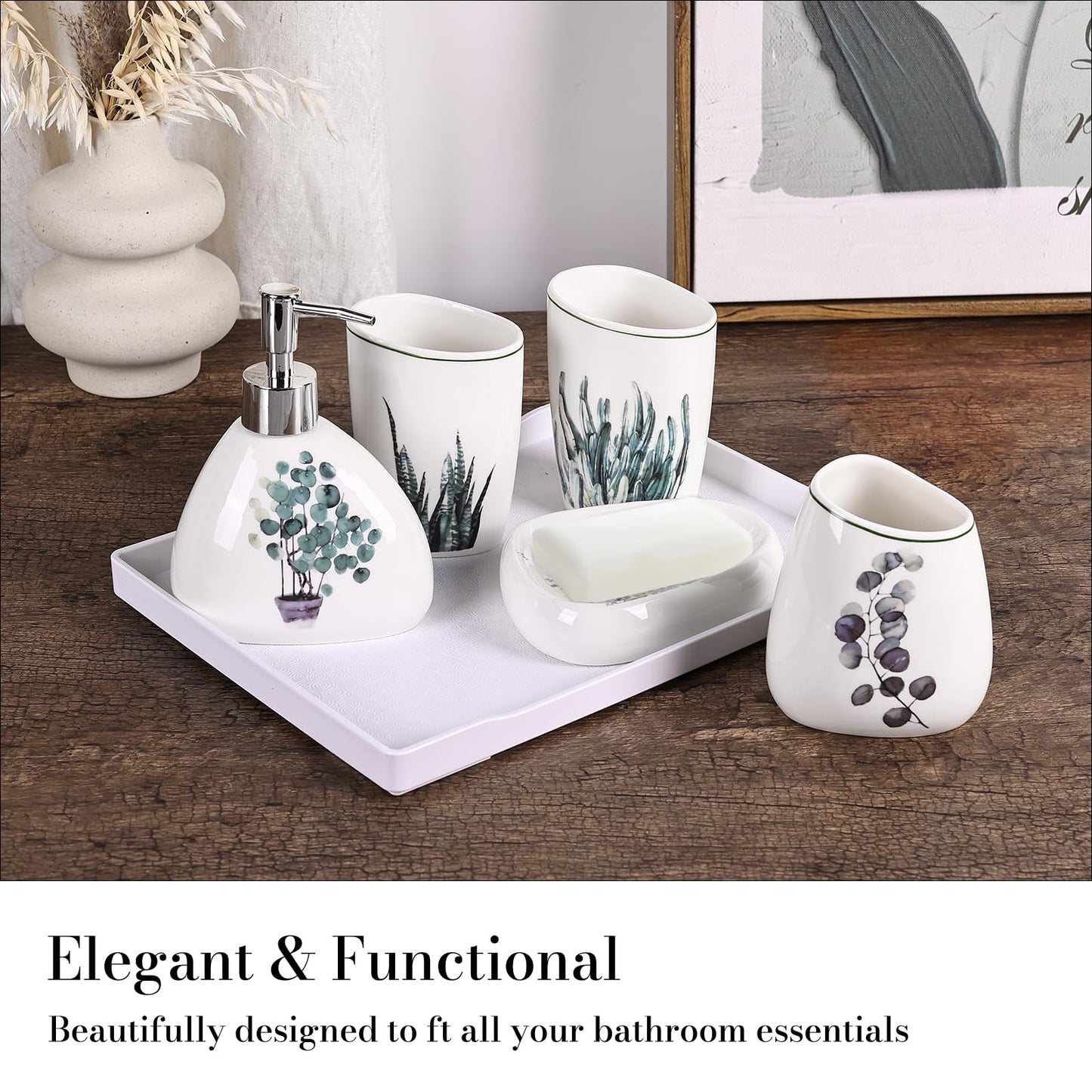 White Bathroom Accessories Set,Modern Countertop Bathroom Decor,Luxury 6 Piece Bathroom Accessory Set,Complete with Soap Dispenser,Toothbrush