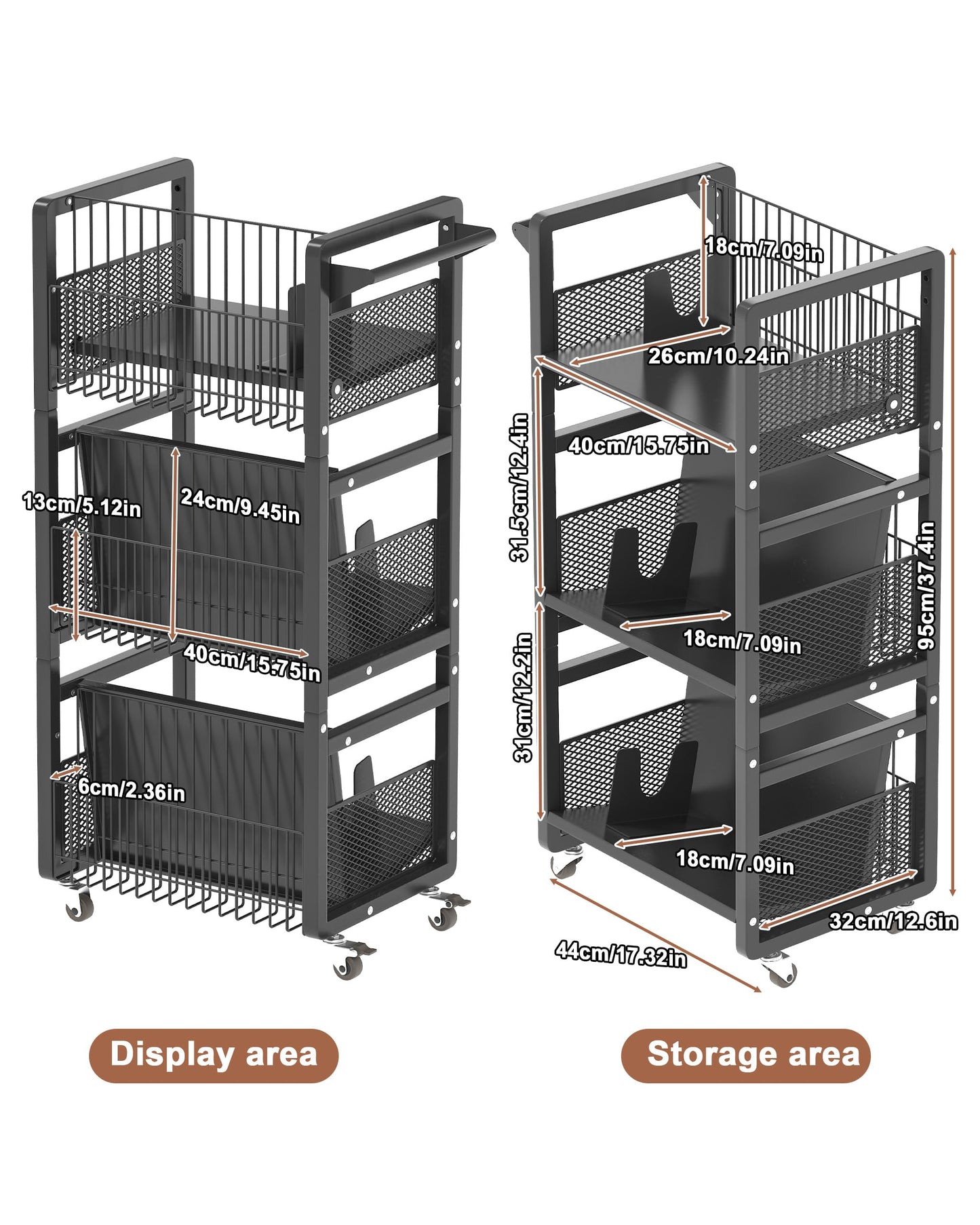 Ornestia Book Trolley,Mobile Bookshelf Organiser with Lockable Wheels,Black