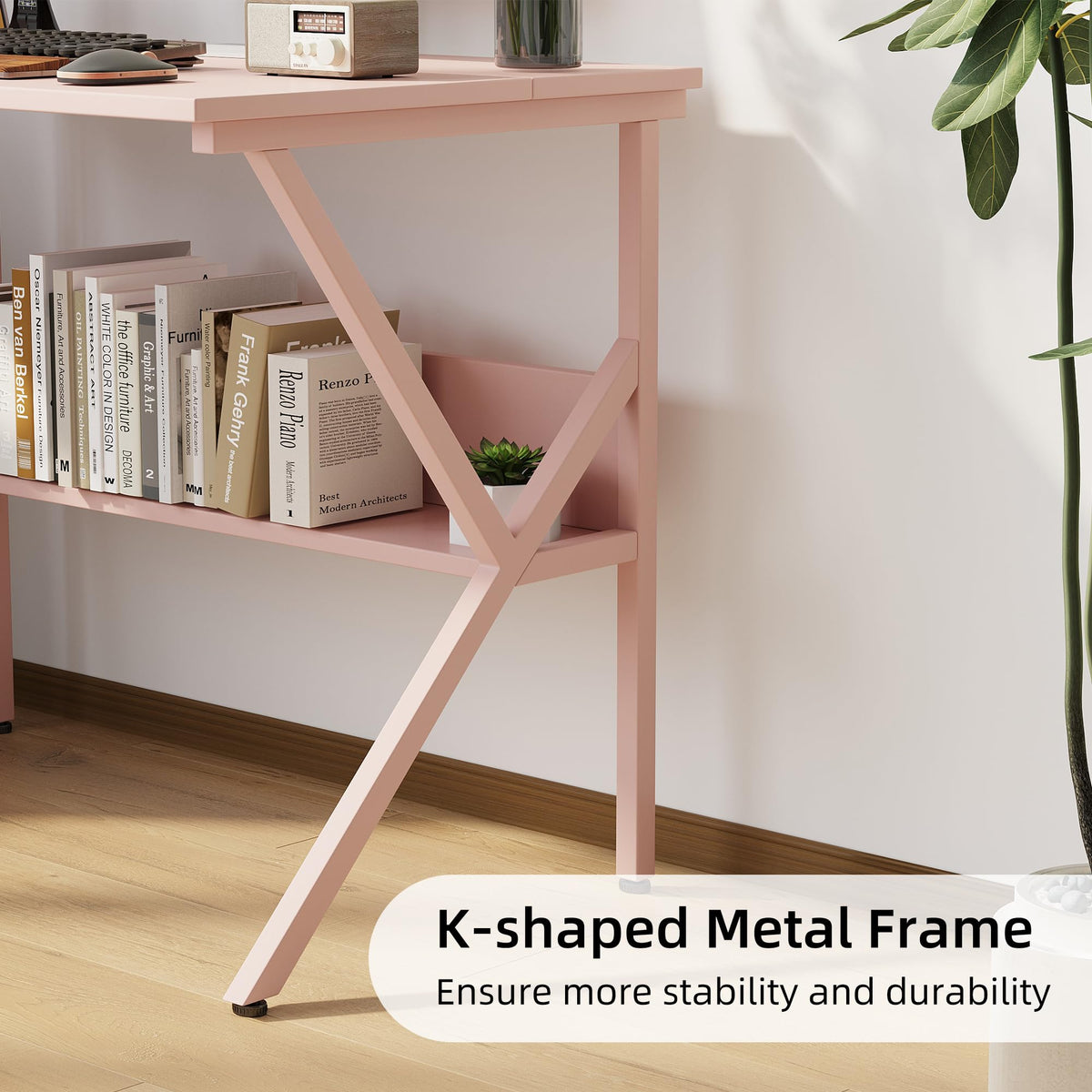 CAIYUN 70cm Computer Desk, Home Office Desk for Home, Small Desk for Spaces, Pink Small Table with Monitor Stand