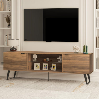 Uniqtrio TV Stand Cabinet | Walnut TV Unit with Glass Shelf | TV Cabinet | TV Stand Unit | TV Units for Living Room | TV Table |Soft Closing Hinges