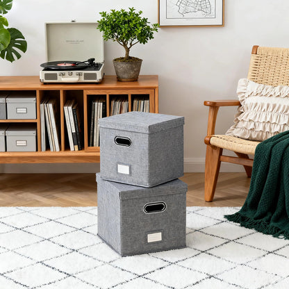 flaxarne Decorative Vinyl Record CD Storage Box with lid and Reinforced Handle Collapsible Storage Box for 50+ Single LPs 33 * 33 * 33cm
