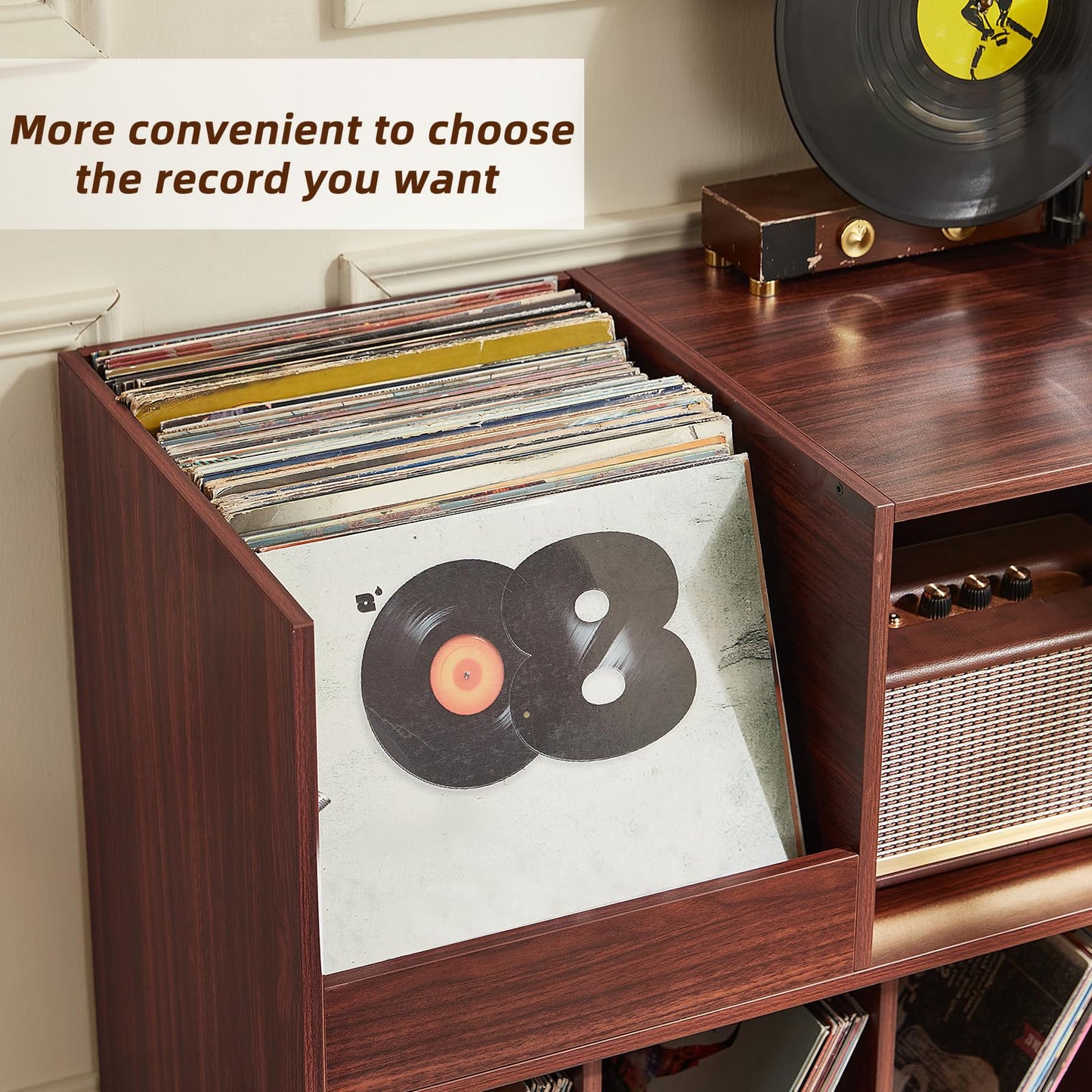 LELELINKY Large Record Player Stand, Turntable Stand with Storage, Vinyl Holder with Display Area, Record Player Table Holds Up to 450 Albums