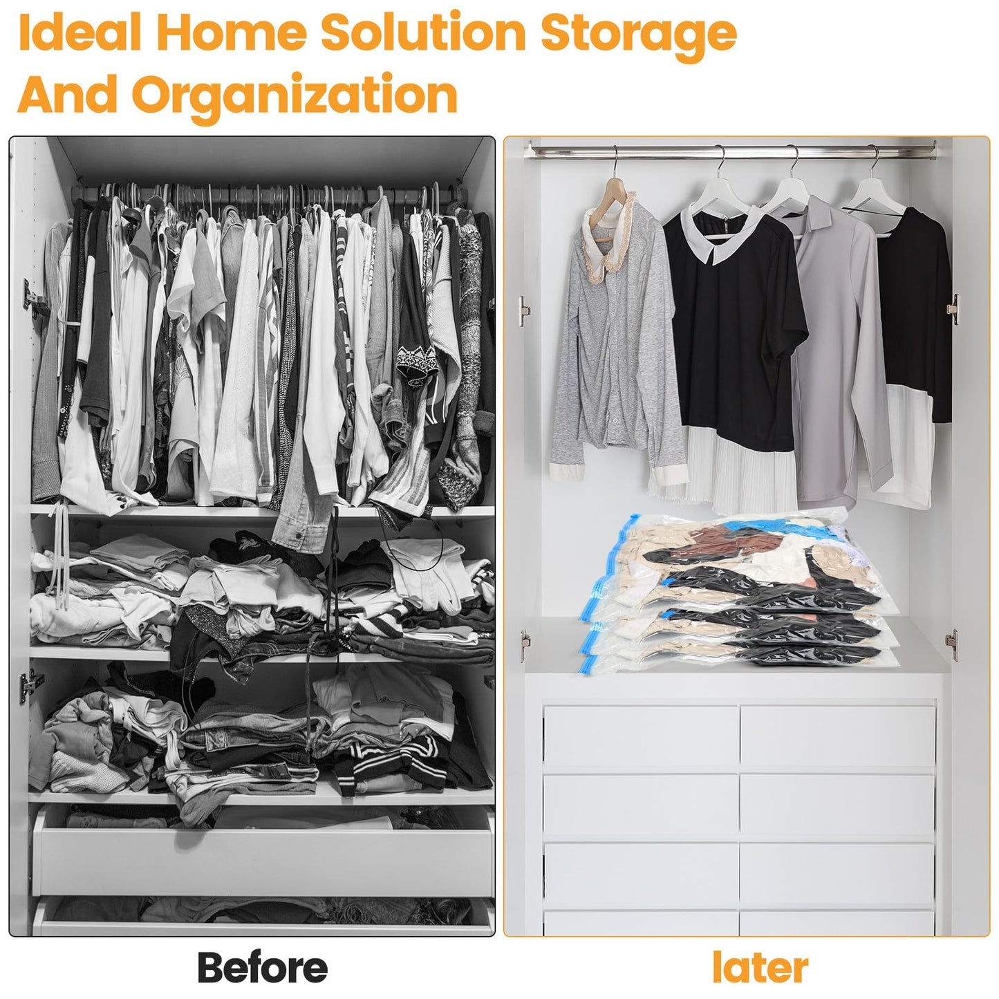 3 Pcs Vacuum Storage BagsVacuum Pack Bags for Clothes, Space Saver Compression Vacuum Bags for Clothing Pillows Duvets Bedding Quilt