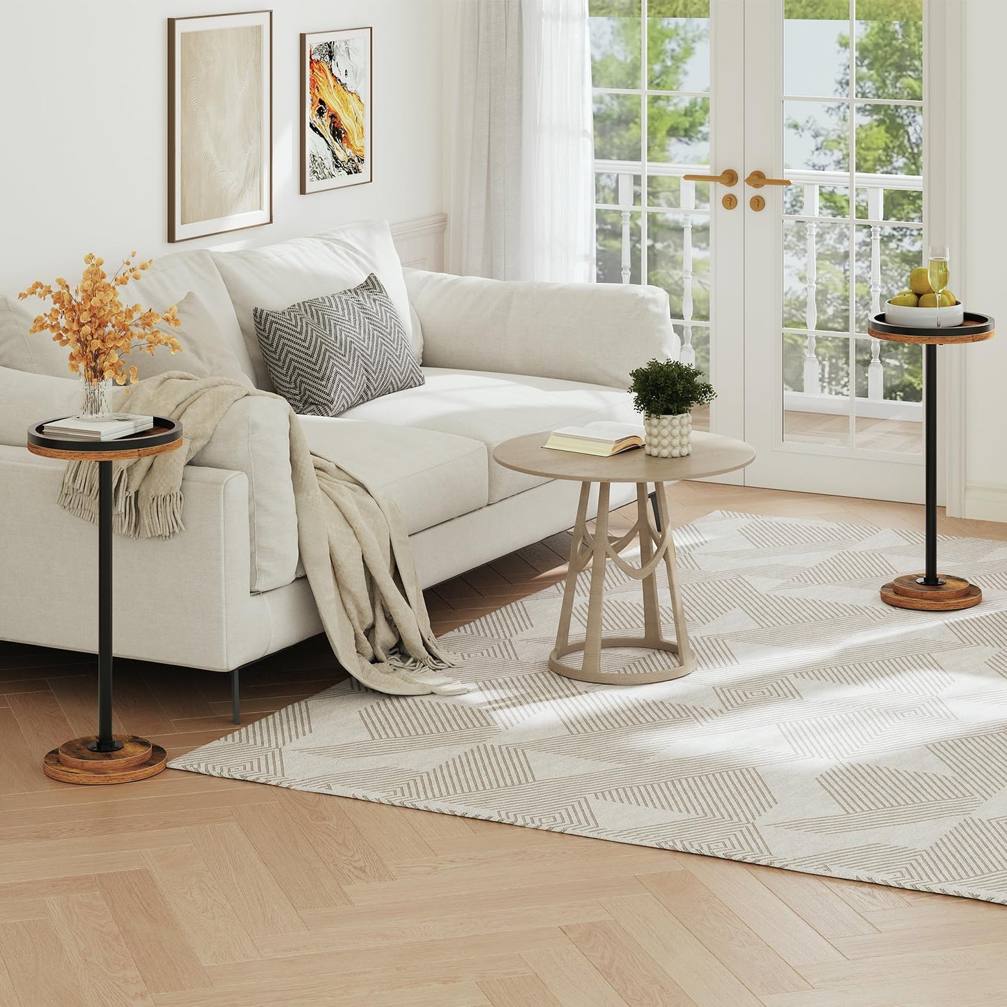 HOOBRO Round Side Table, Small Bedside Table, Drink Tables, Accent Round Table with Pedestal