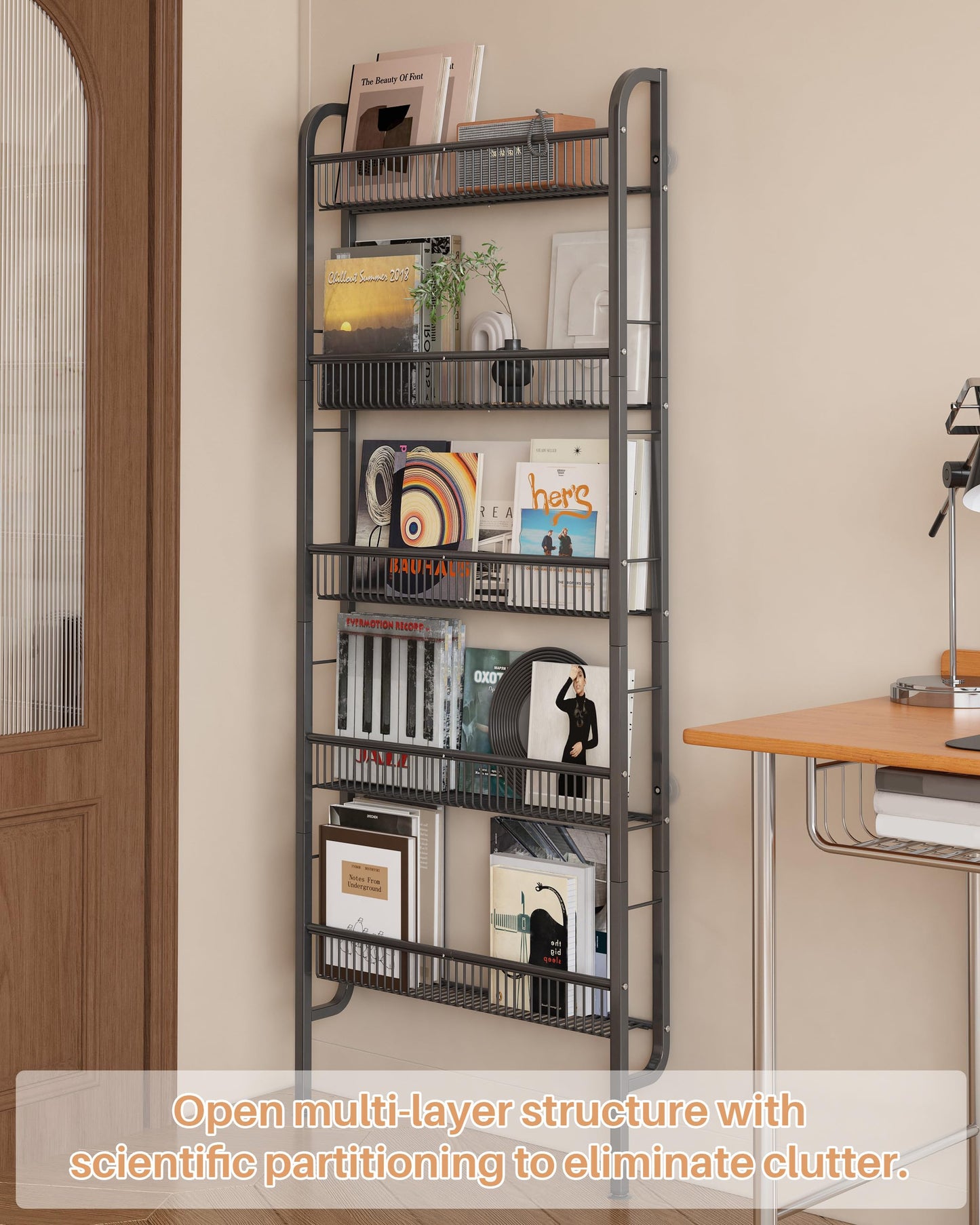 UMDONX Narrow Metal Storage Shelf Behind Door Book Organiser 5 Tier