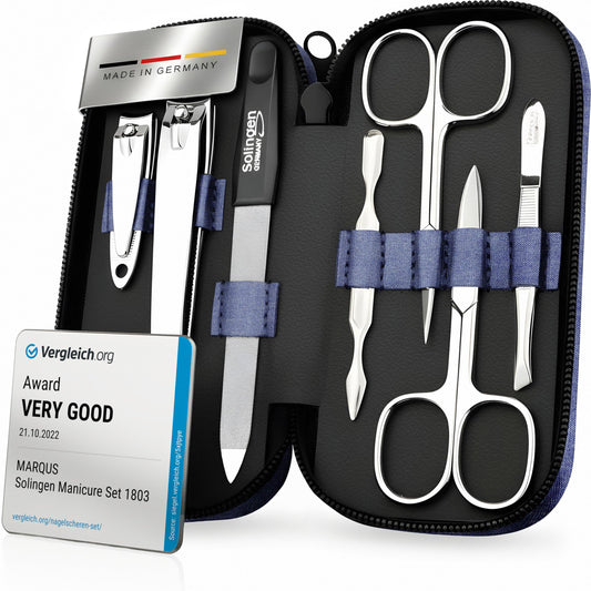 Solingen Manicure Set for Women & Men - Comparison Winner with Top Price/Performance Ratio - Handy and Soft Case - 7-Piece Grooming Kit, Jeans