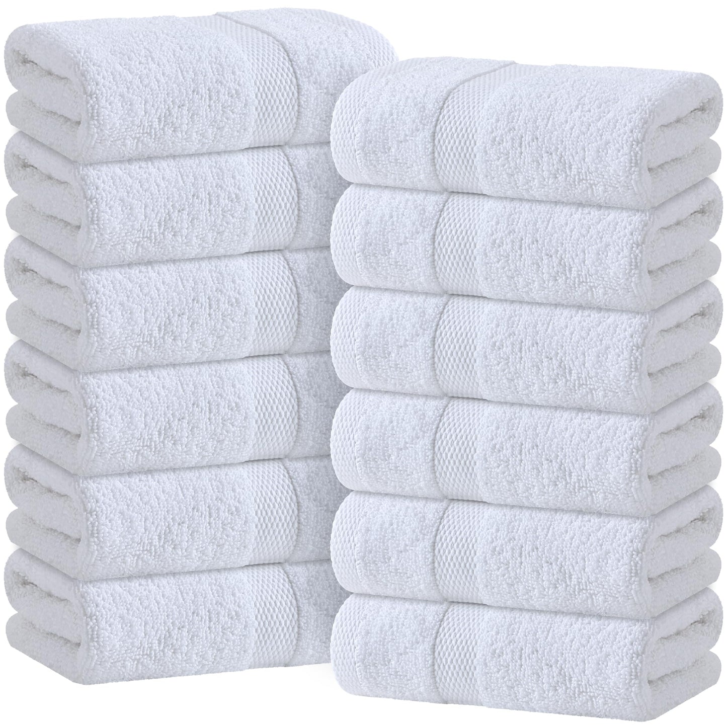 White Classic | 12 Pack 40x68 cm | Wealuxe White Hand Towels for Bathroom, Cotton Hand Towel Bulk for Home Kitchen, Gym and Spa