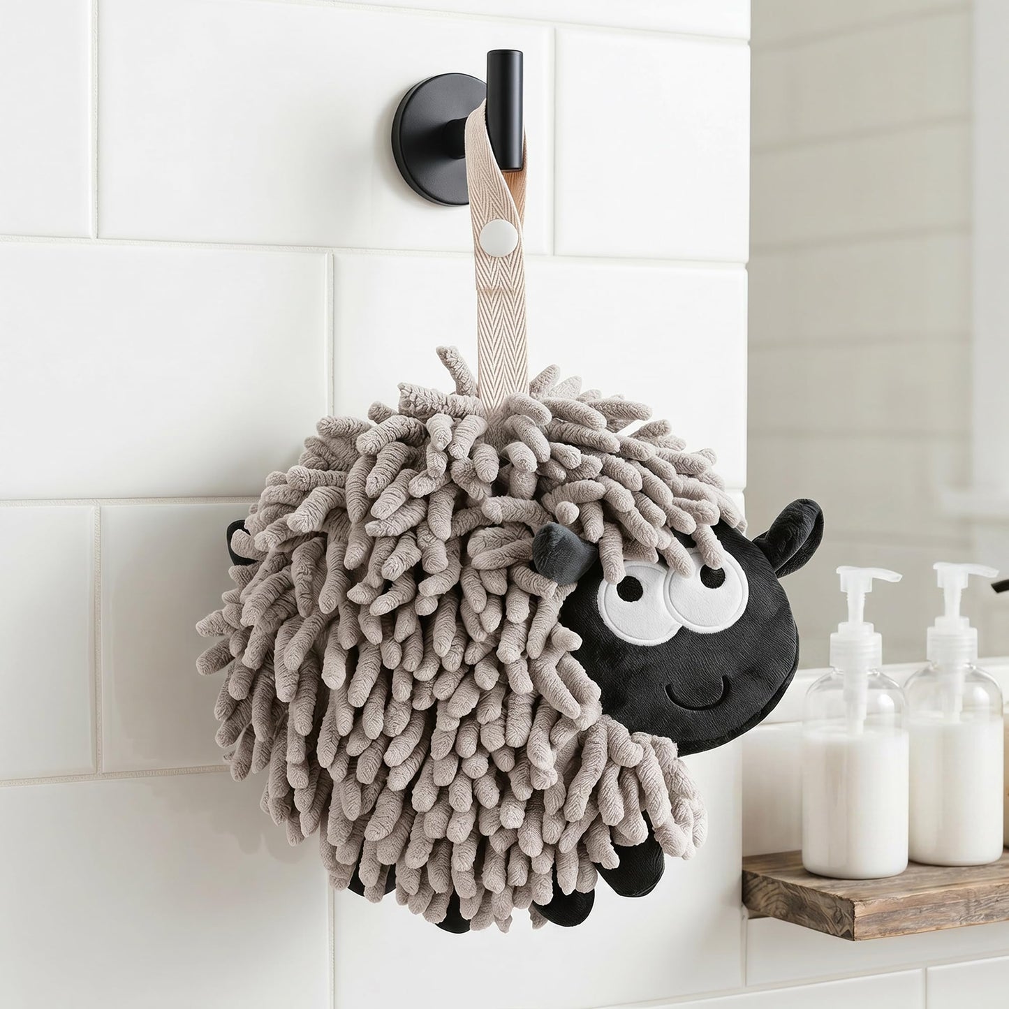 HMETOL Chenille Hand Towels with Hanging Loop, 1 Pack Funny Bathroom Hand