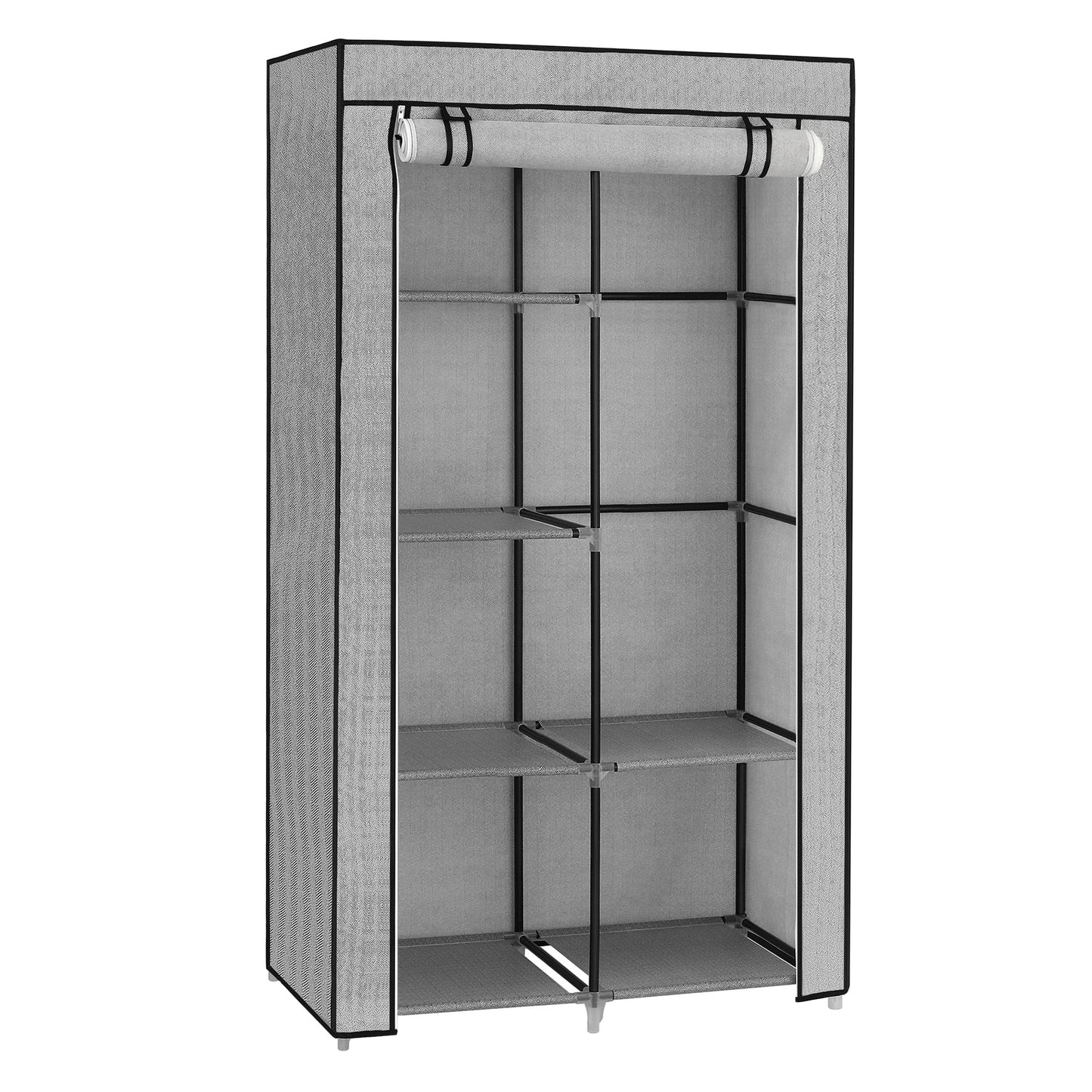 SONGMICS Clothes Wardrobe, 1 Clothes Rail, 6 Tiers, Non-Woven Fabric, Metal Frame, 45 x 88 x 168 cm, for Bedroom, Hallway, Dressing Room, Grey with