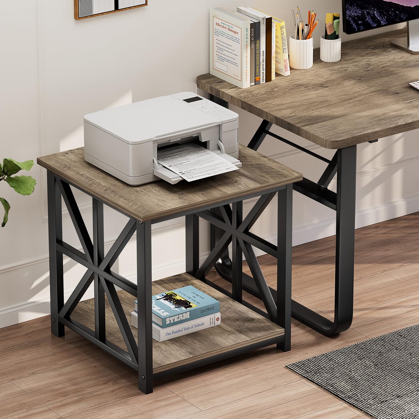 GreenForest Side Table 50cm 2-Tier Storage for Living Room, Grey