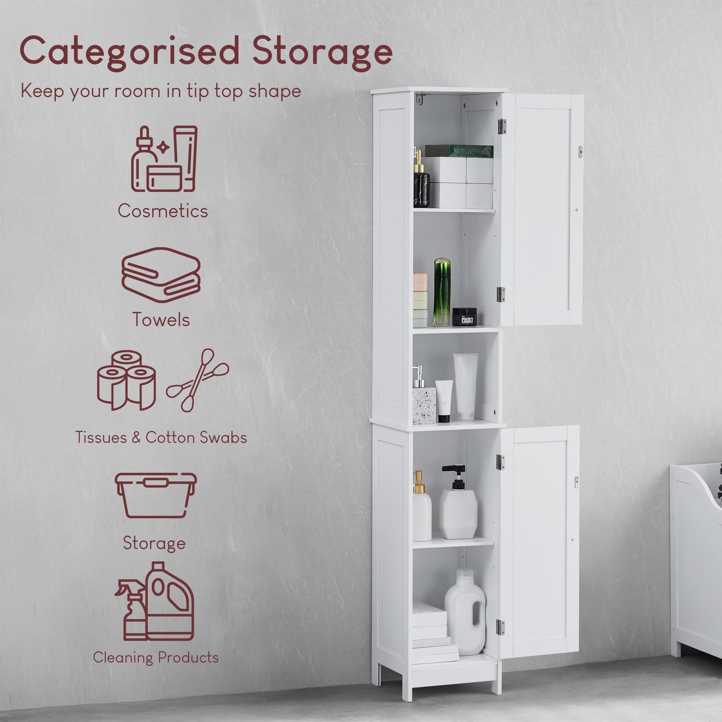 Bath Vida Priano Freestanding 2 Door Tall Storage Cabinet, White