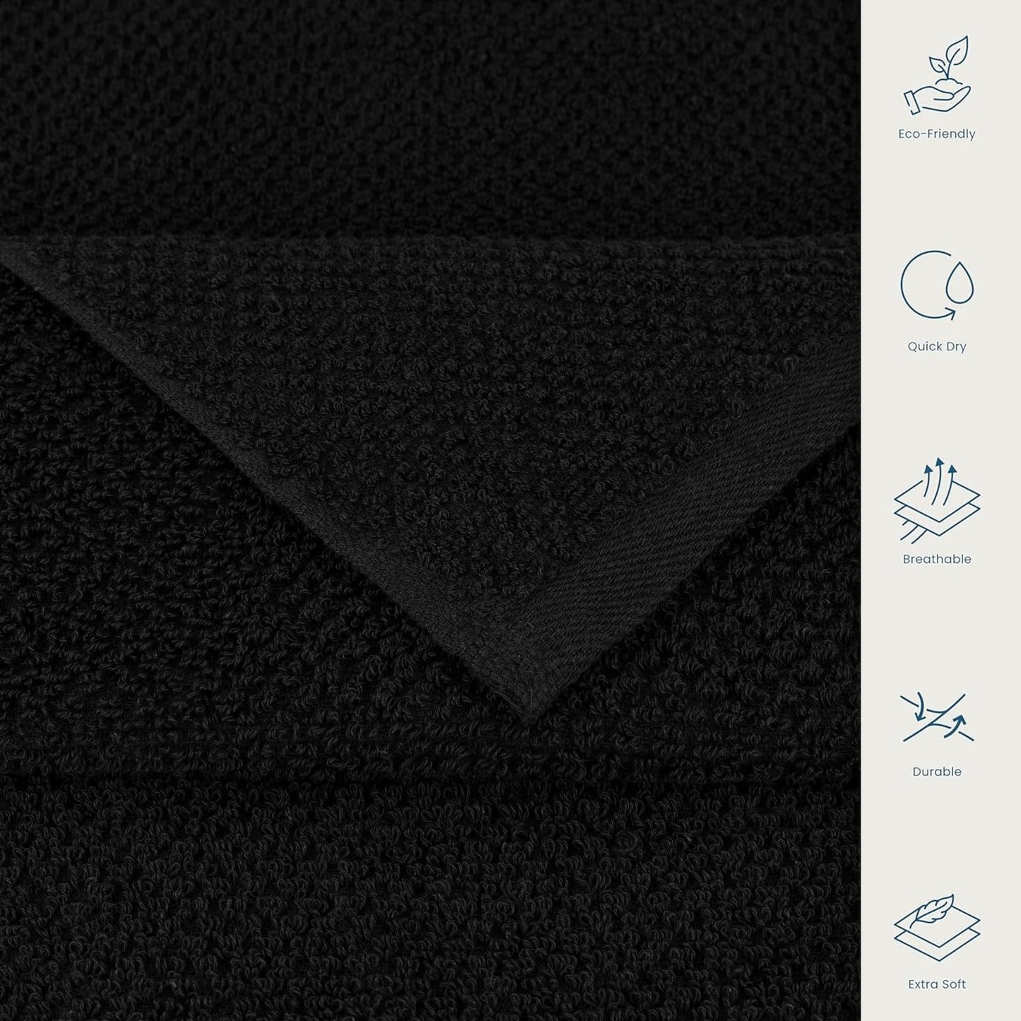 CASA COPENHAGEN Popcorn Textured 6-Piece Small Bath Towel Set - Black, 550 g/m², 6-piece small bath towels, cotton towels for rough and tough use