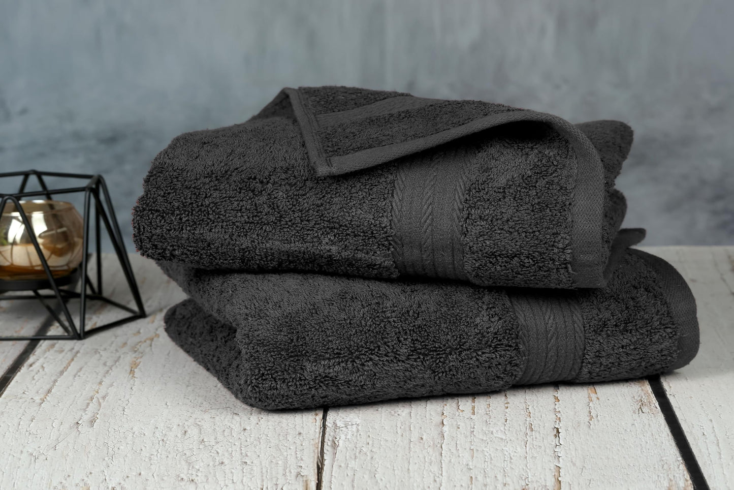 Ample Decor Hand Towel Set of 2 – 46 x 72 cm, 400 GSM, 100% Cotton – Quick-Drying, Super Absorbent – Ideal for Bathroom, Gym, Spa – Grey