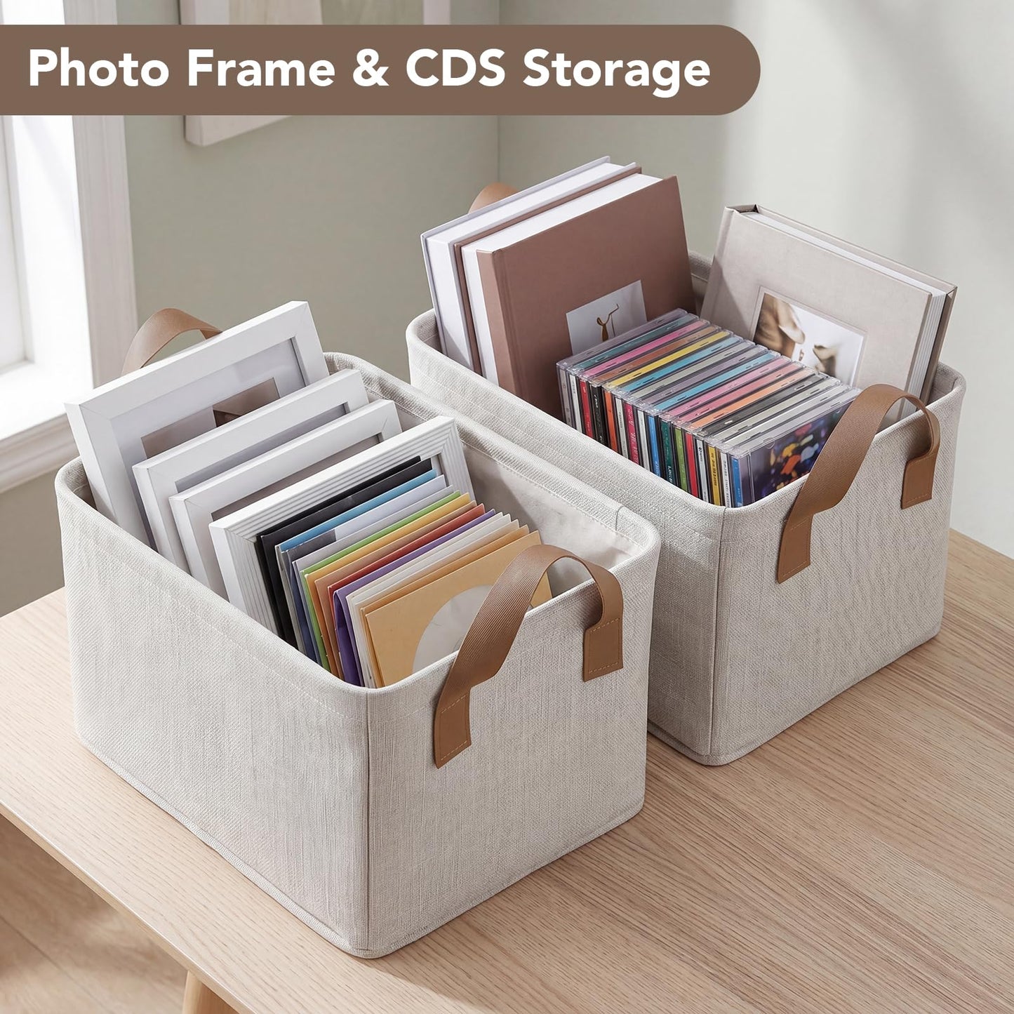 2 Pack Storage Baskets for Shelf, Small Closet Organizers and Storage Cream
