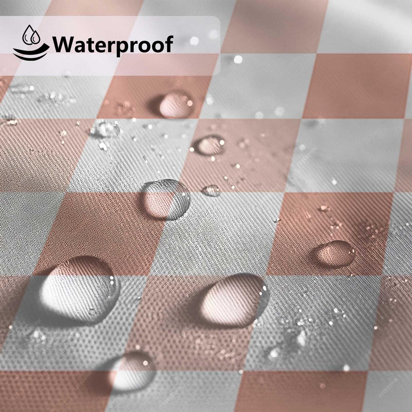 AIBIIN Checkered Shower Curtain 180x180cm/72x72 Inch - Pink Waterproof Bath Curtain, Durable Vintage Checkerboard Design with 12 Hooks