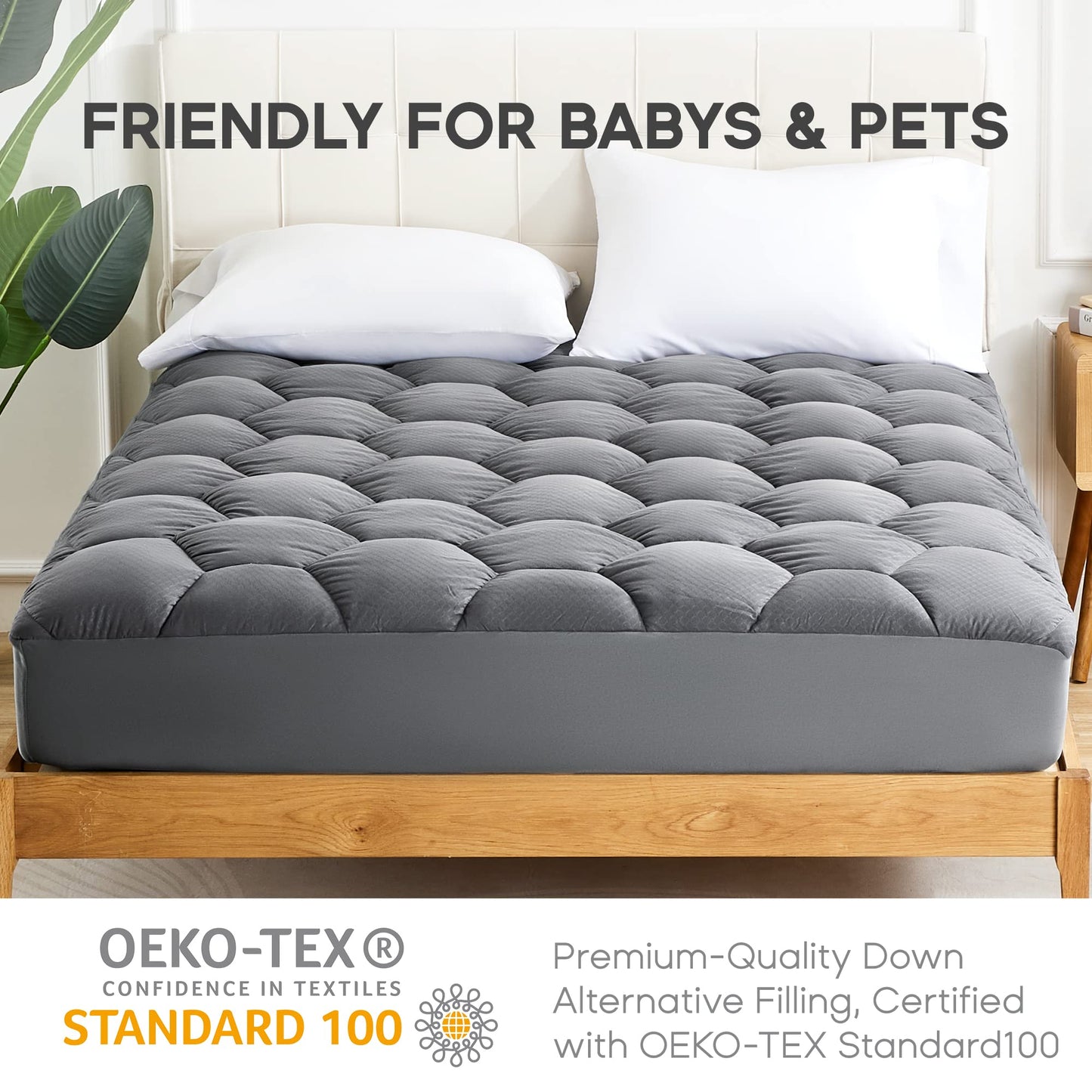 SONIVE Waterproof Mattress Topper Soft Bed Topper Breathable Thick Fitted Deep Mattress Protector Filling Pad with with Elasticized Straps for Double