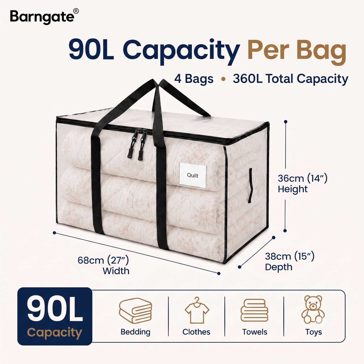 Barngate Extra Large Moving & Storage Bags 4 Pack (90L Each) Heavy Duty
