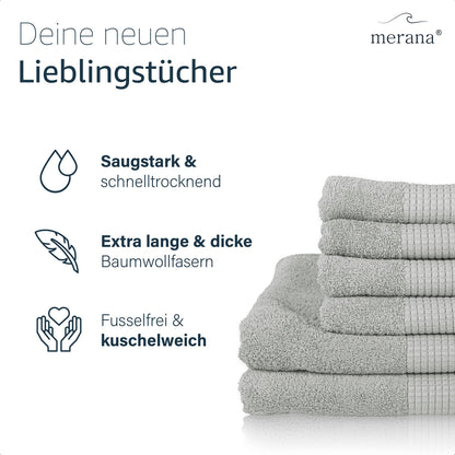 Merana Hand Towel Set, Absorbent, Soft and Lint Terry Towel Quality Made of Heavy Organic Cotton 590 GSM Dolphin Grey, 4 x Guest Towels 30 x 50 cm