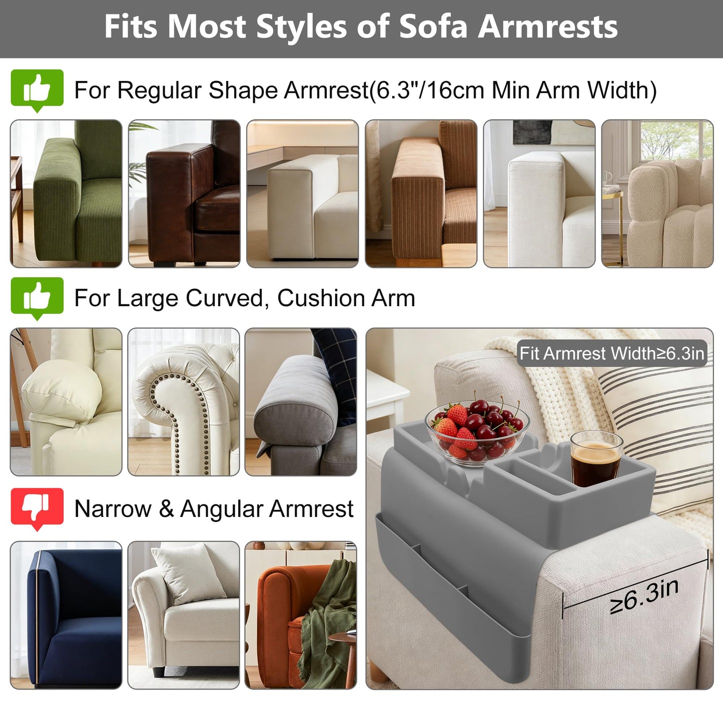 Silicone Sofa Arm Tray, Couch Cup Holder Tray, Sofa Armrest Organizer