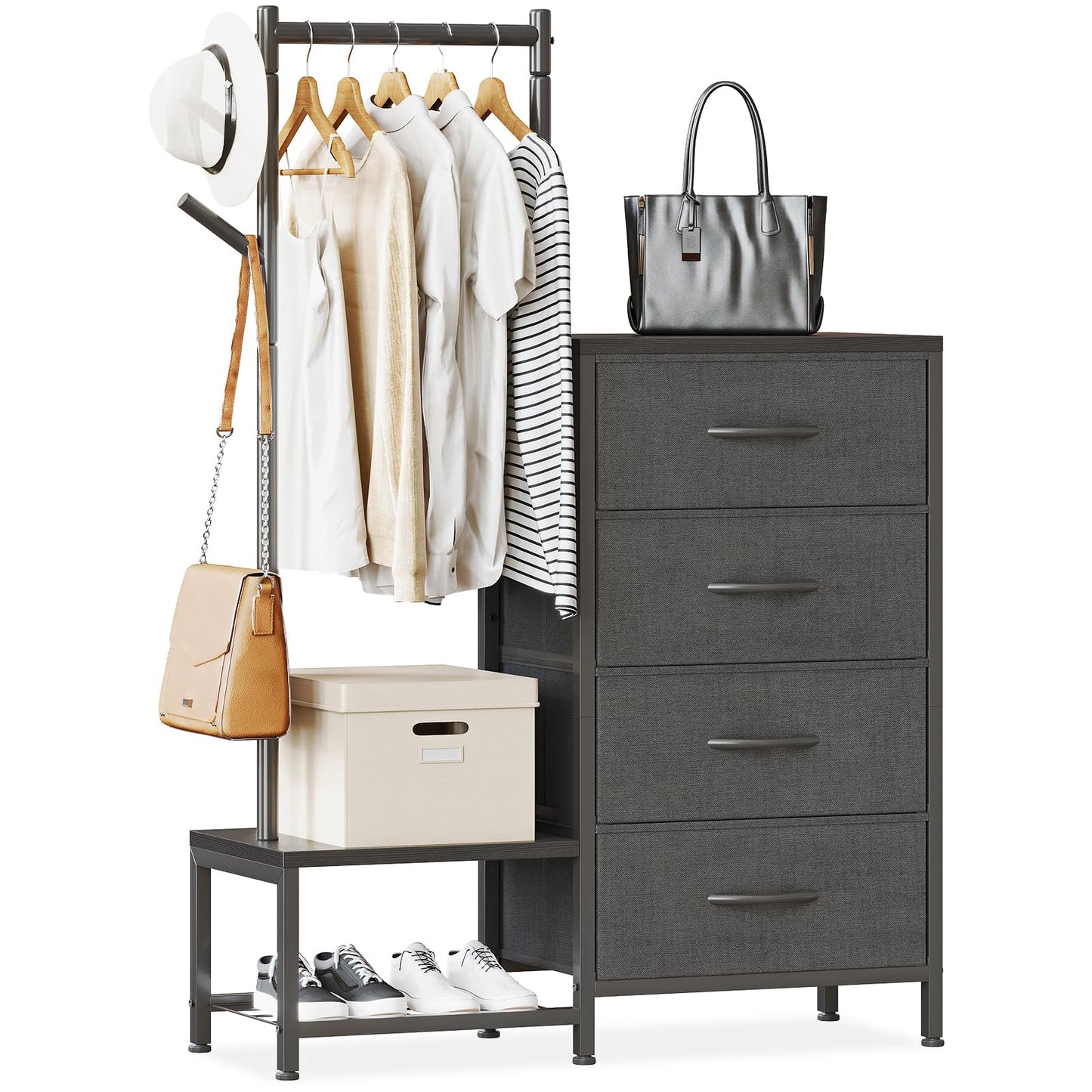 ODK 3 in 1 Chest of Drawers Bedroom, 4 Fabric Drawers, Black, 30x75.5x120cm