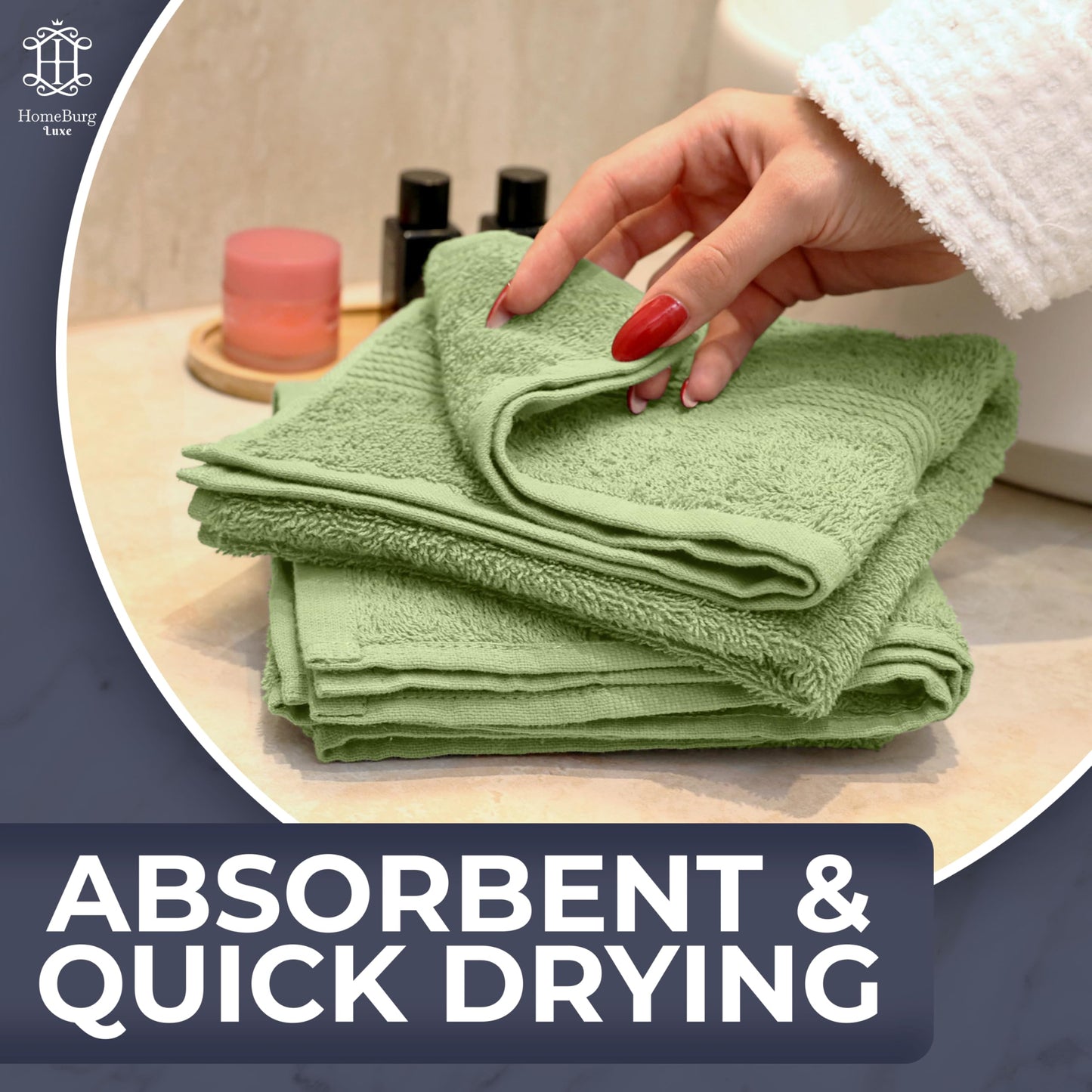 HomeBurg Luxe 6-Piece Towel Set – Soft & Absorbent Cotton, Quick-Drying, Easy Care, 40 x 70 cm, Sage Green