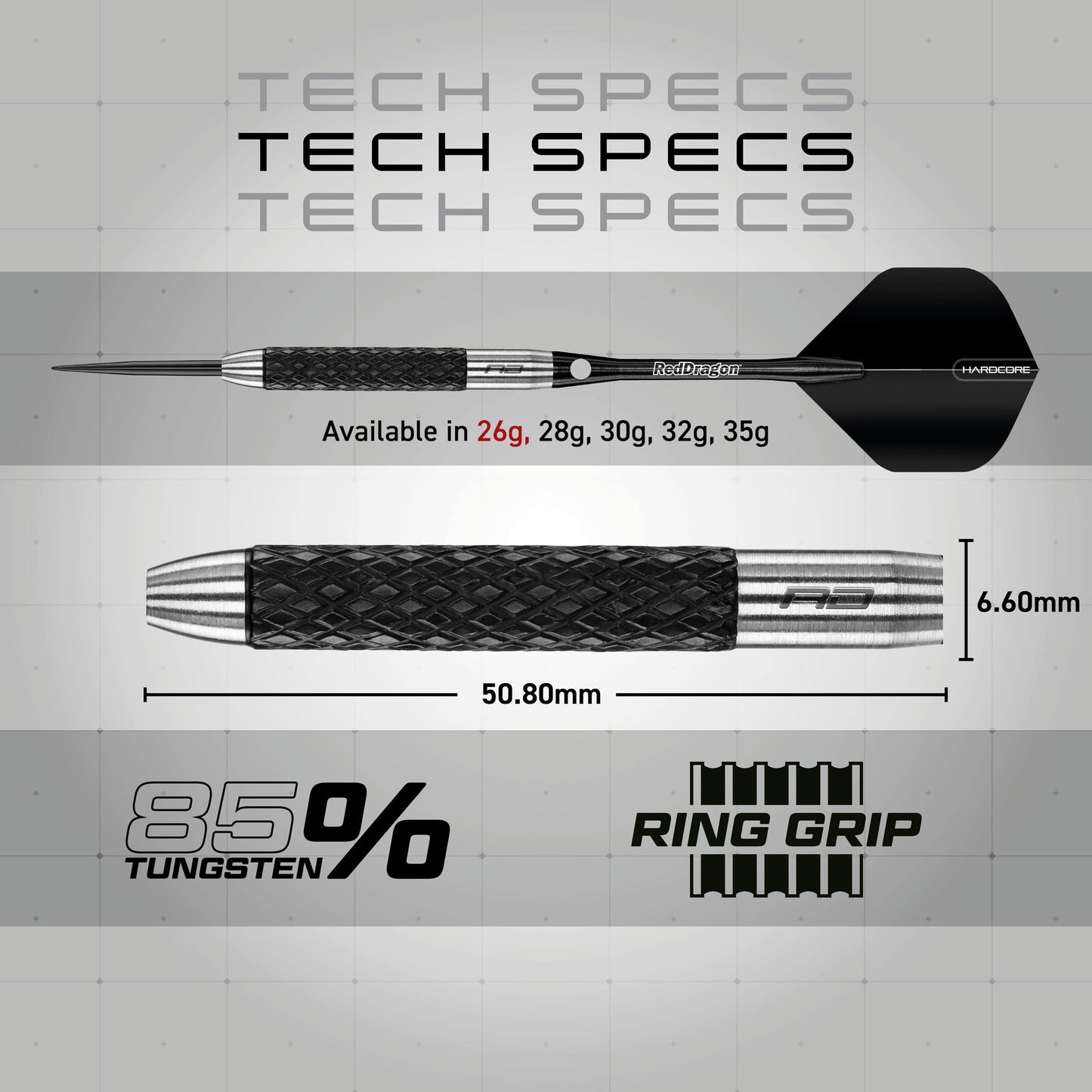 RED DRAGON Rat 1: 26g Tungsten Darts Set with Flights and Stems