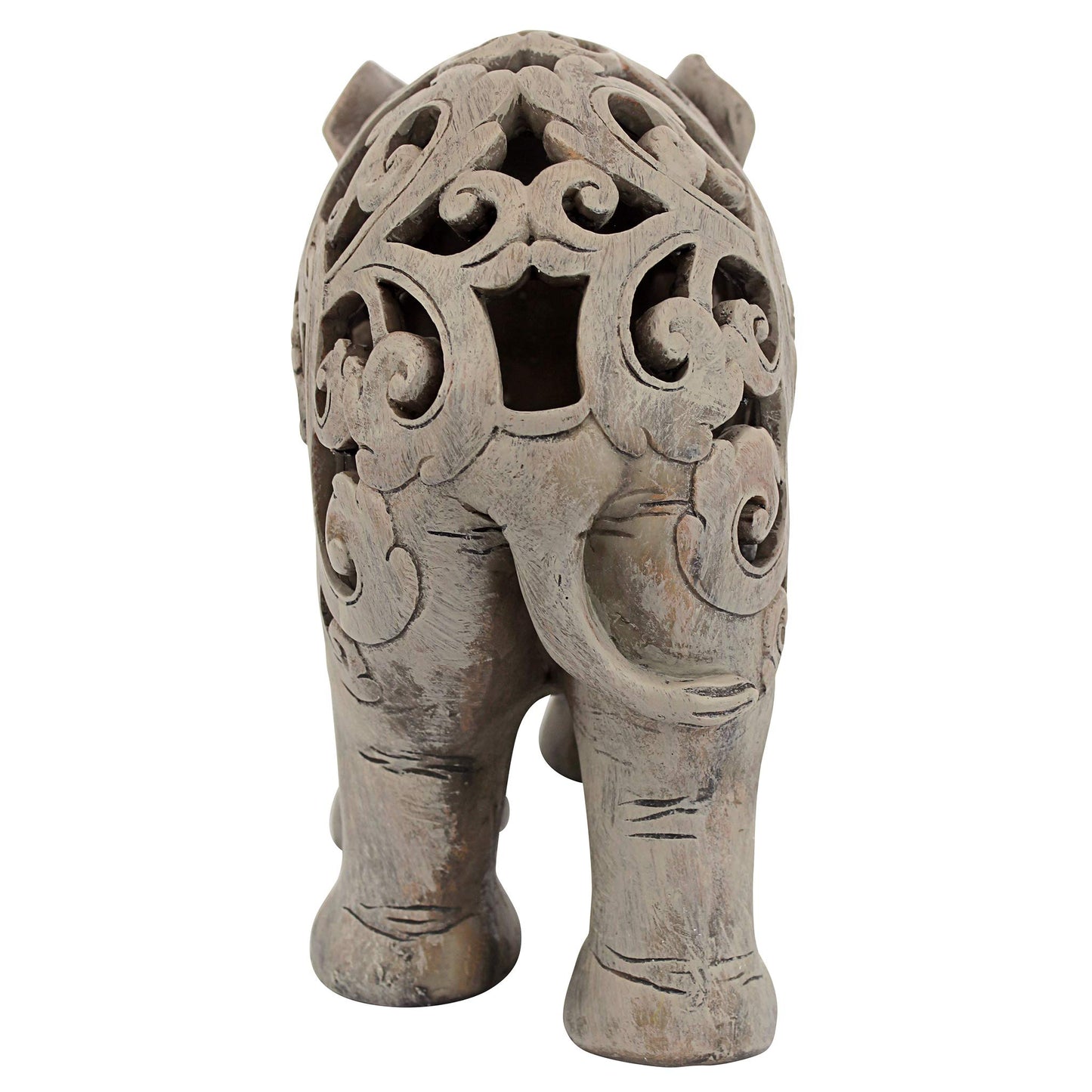 Design Toscano NG32745 Anjan the Elephant Indian Decor Jali Animal Statue, 30.5 cm, Polyresin, Brown Stone