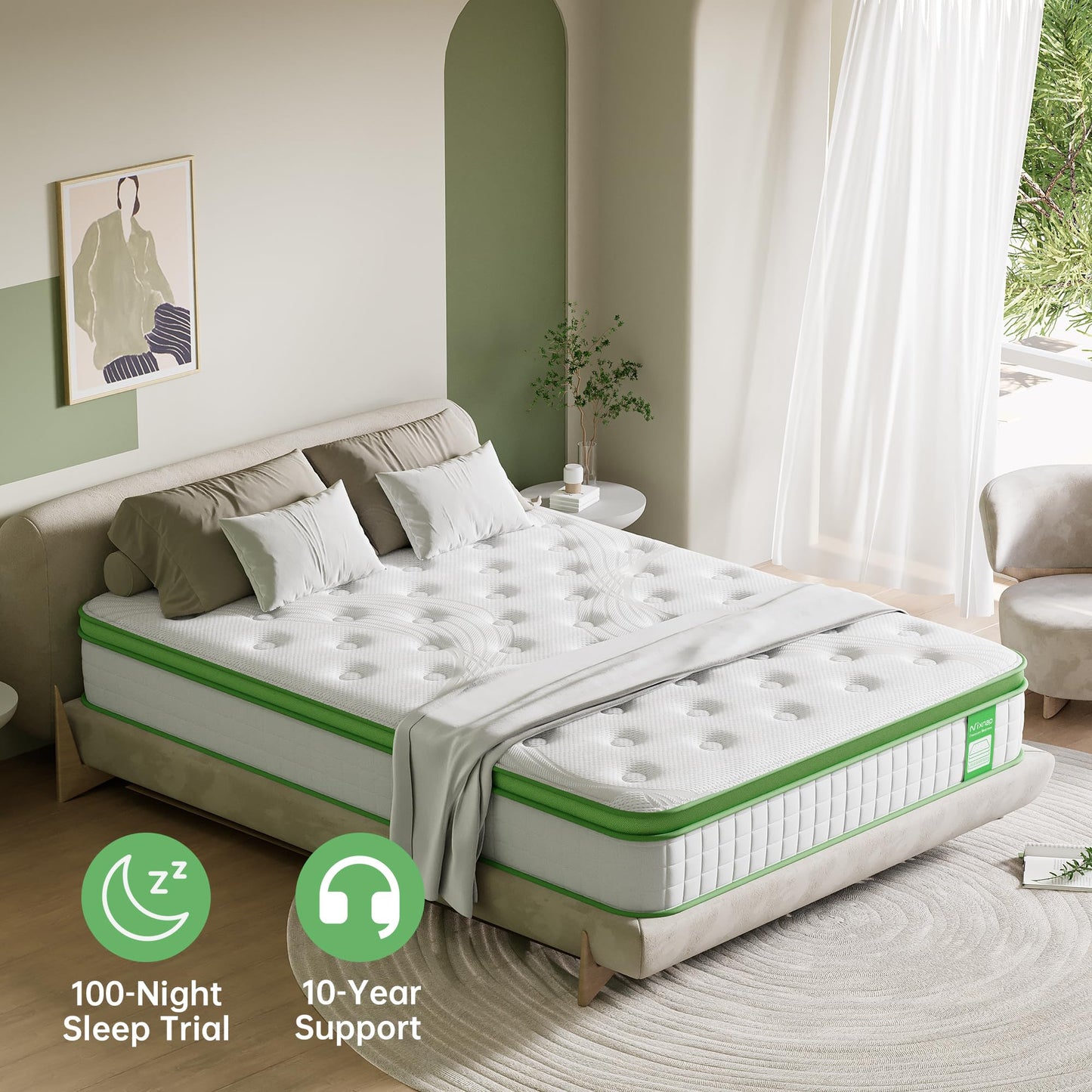 NIXNAP King Mattress 5FT, 10 Inch Hybrid, 9-Zone Ergonomic Support