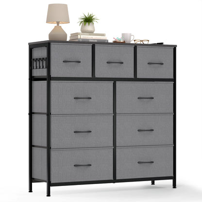 MAXLEAD Fabric Chest of Drawer with 9 Drawers, Home Storage Cabinet with Metal Frame & Wood Top, Large Capacity Dresser for Bedroom, Living Room