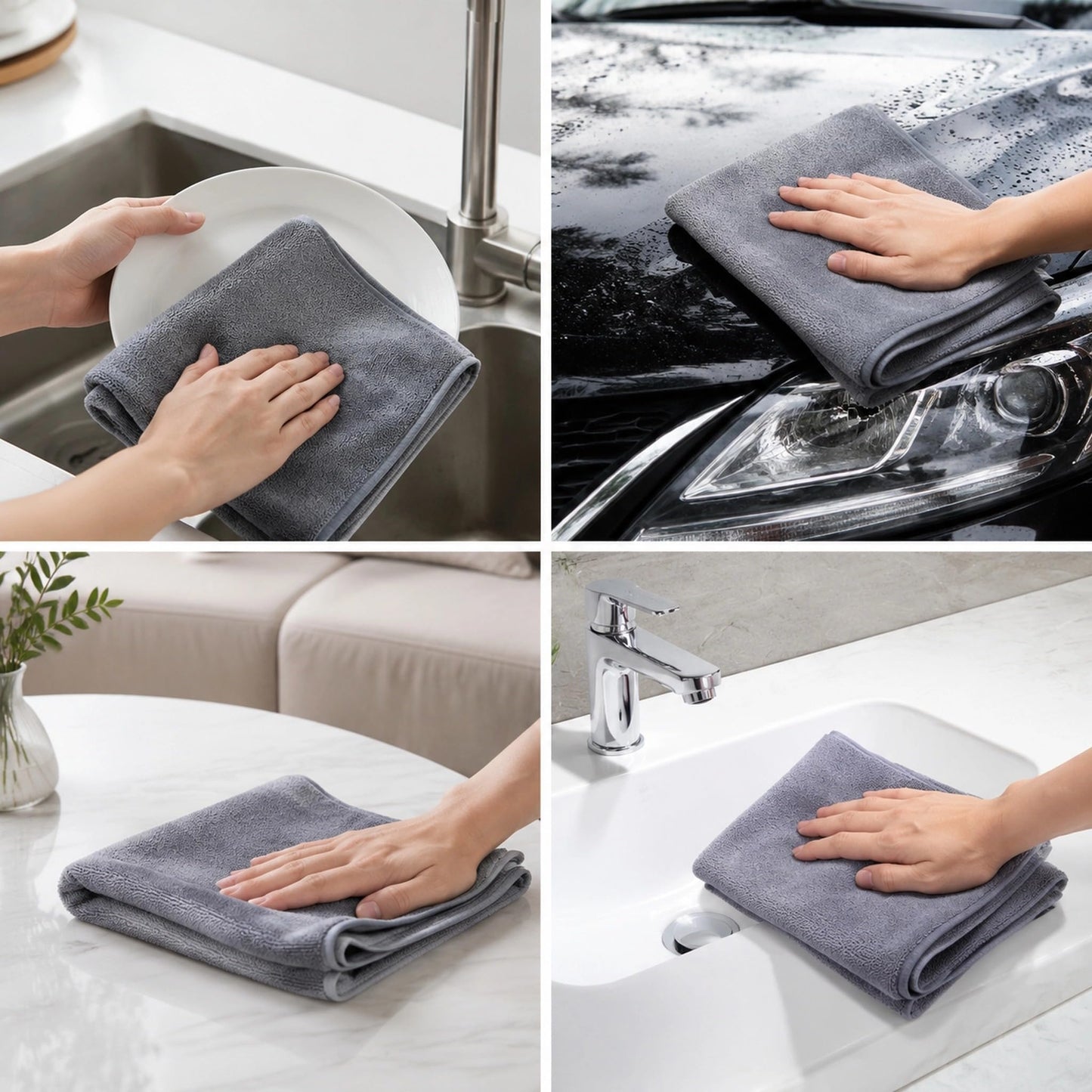 Jenck 40×40cm Microfiber Cleaning Cloth Grey Multipurpose Towel