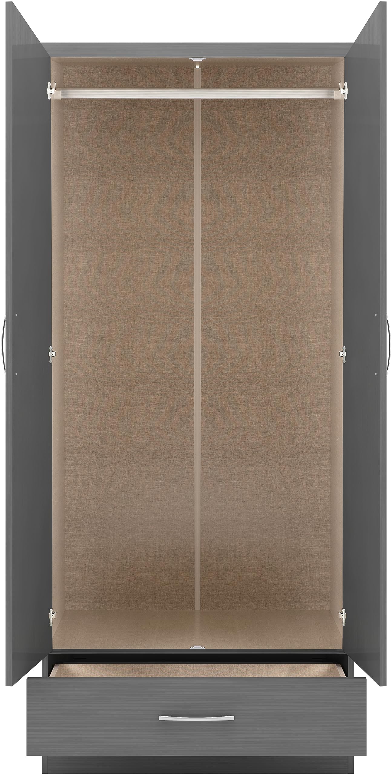 Seconique Nevada 2 Door 1 Drawer Wardrobe in 3D Effect Grey