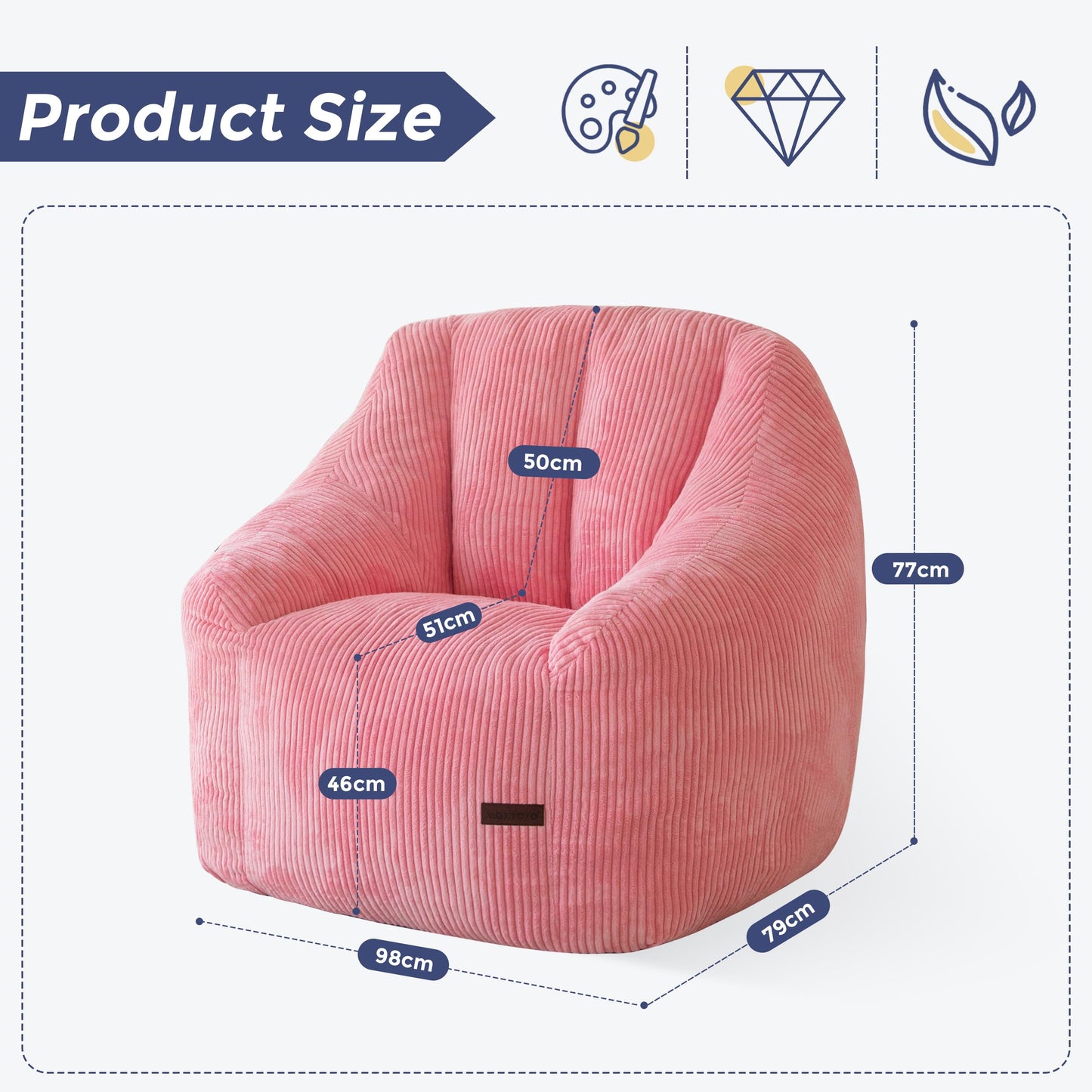 MAXYOYO Bean Bag Chair for Adults or Children, Soft Floor Single with Filling, Comfy Bean Bag Sofa with Back Support, Accent Chair
