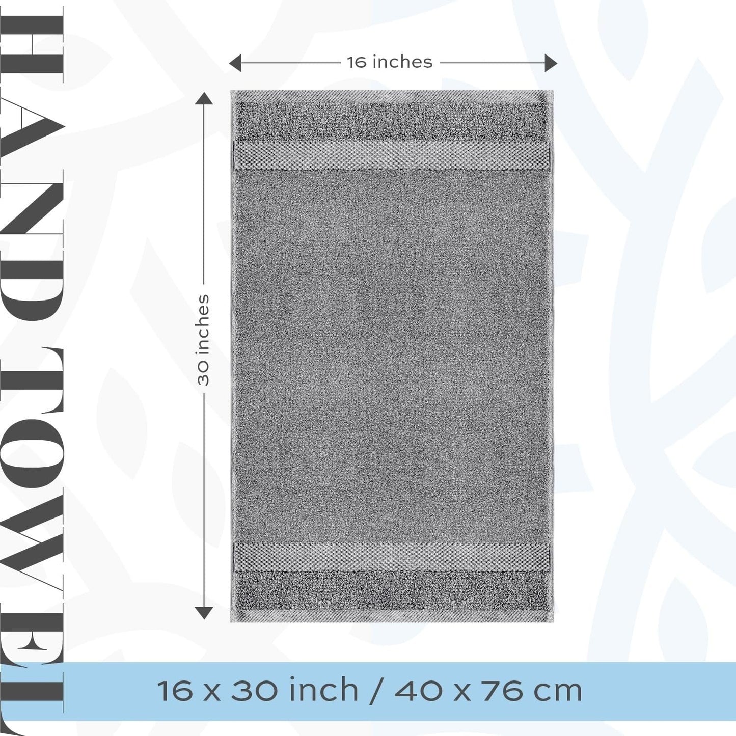 White Classic Luxury Light Grey Hand Towels, 100% Cotton Bathroom Hand Grey Towels Set of 6, Hotel Towels Extra 40x76 cm
