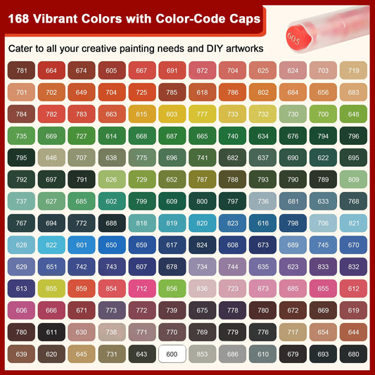 Gelanty Acrylic Paint Pens, 168 Colors Paint Markers with Flexible Brush Tip, Direct Liquid Acrylic Pens for Rock Painting, Ceramic, Wood, Glass