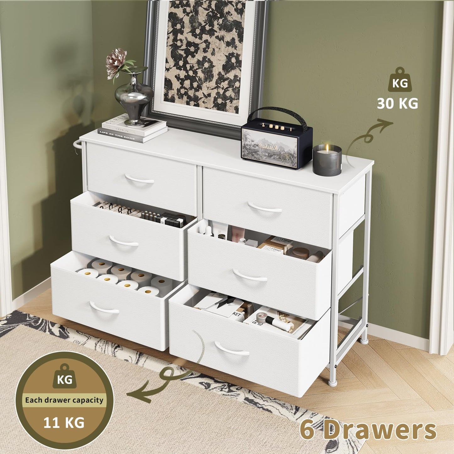 Modern Chest of Drawers 6-Drawer Storage Units Bedroom White(100x30x65cm)