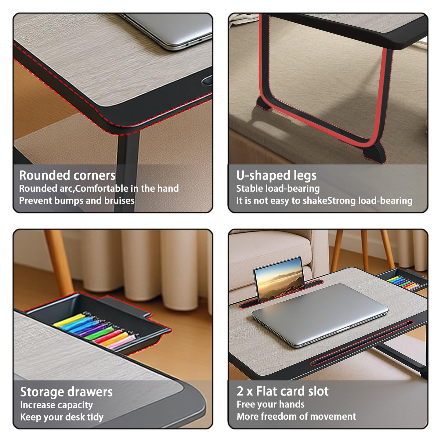 Lap Desk, Bed Table with Drawer, for Laptop, Reading, Writing, Eating & Watching Movies on Bed, Sofa, or Floor, Office and Home (Grey)