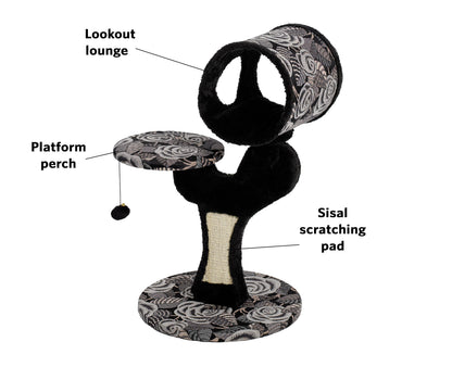 MidWest Homes for Pets Cat Tree, Salvador Cat Tree w/Built-in Sisal Cat Scratching Pad and Cat Look-Out Lounge, Black/White Pattern, Small Cat Tree