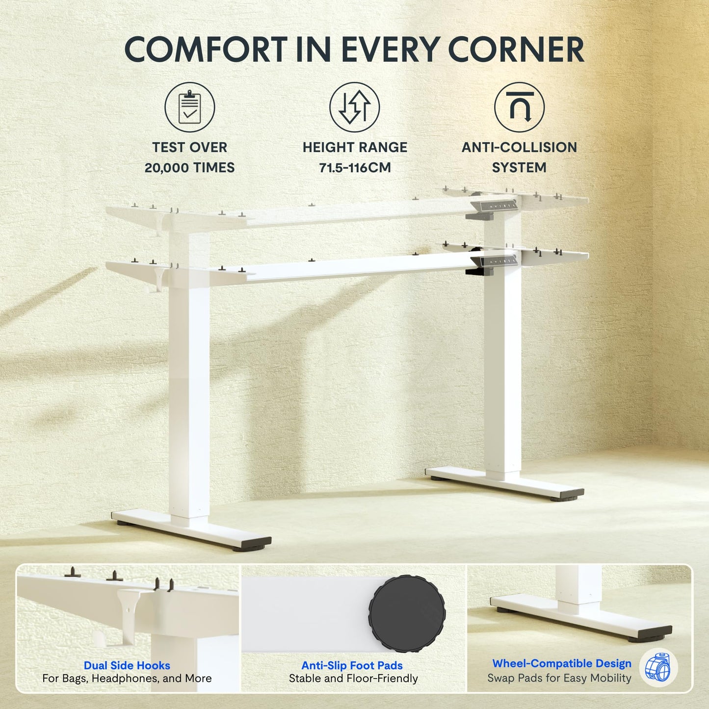 FLEXISPOT Height Adjustable Electric Standing Desk Frame Ergonomic Sit-stand Workstation with Memory Smart Panel EN1(2 Stage | White)