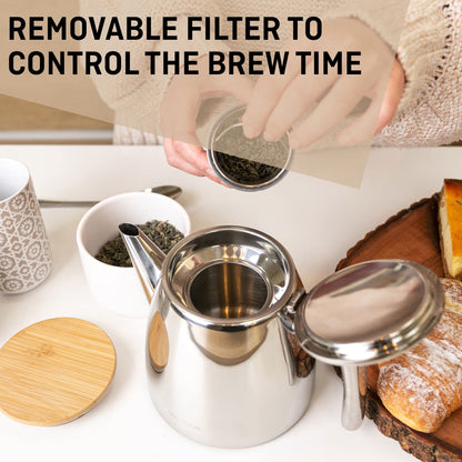 Stainless Steel teapot with 1L Infuser - Keeps Your Tea hot Thanks to its Double Wall