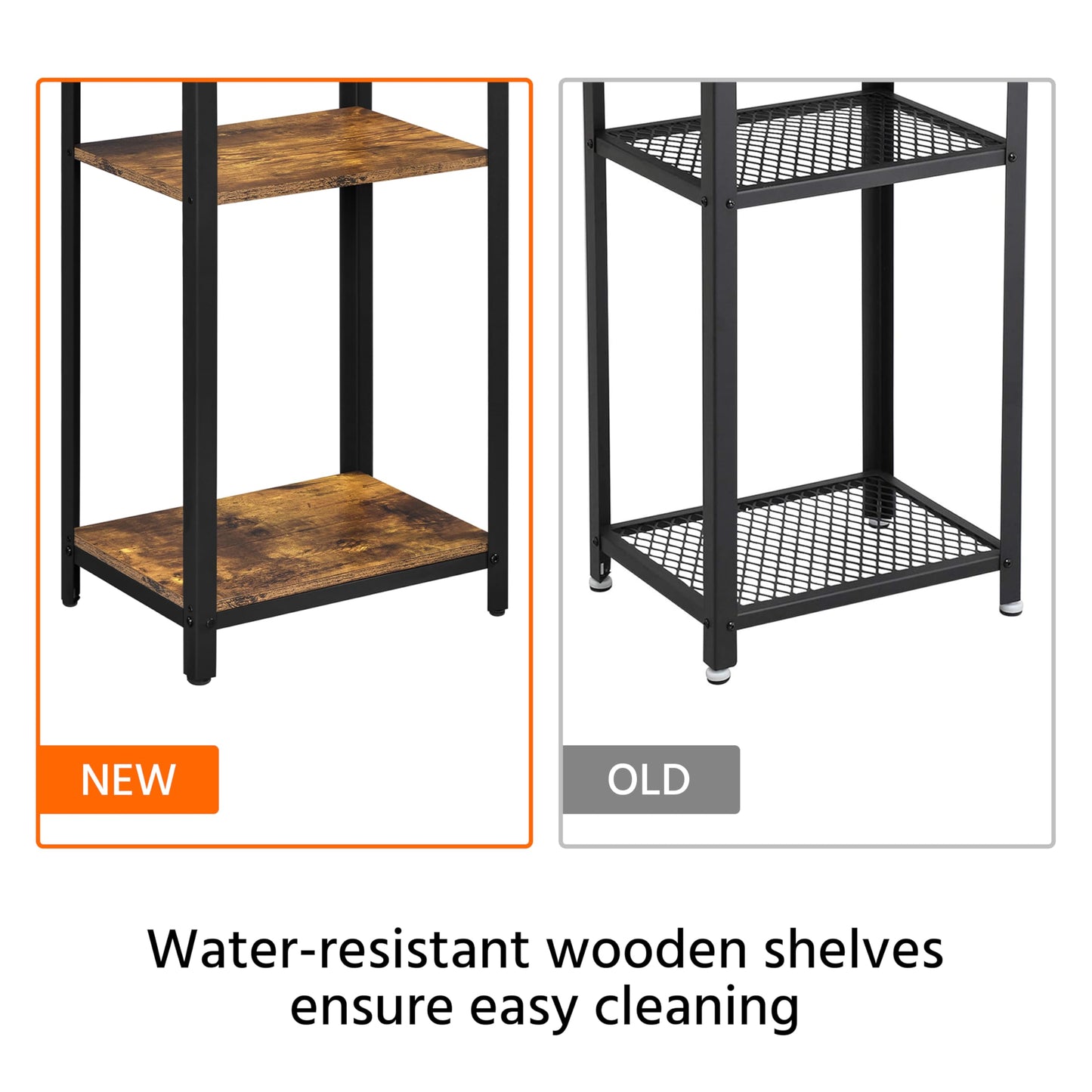 Yaheetech Tall 3-Tier Side Table, Steel Frame, Rustic Brown