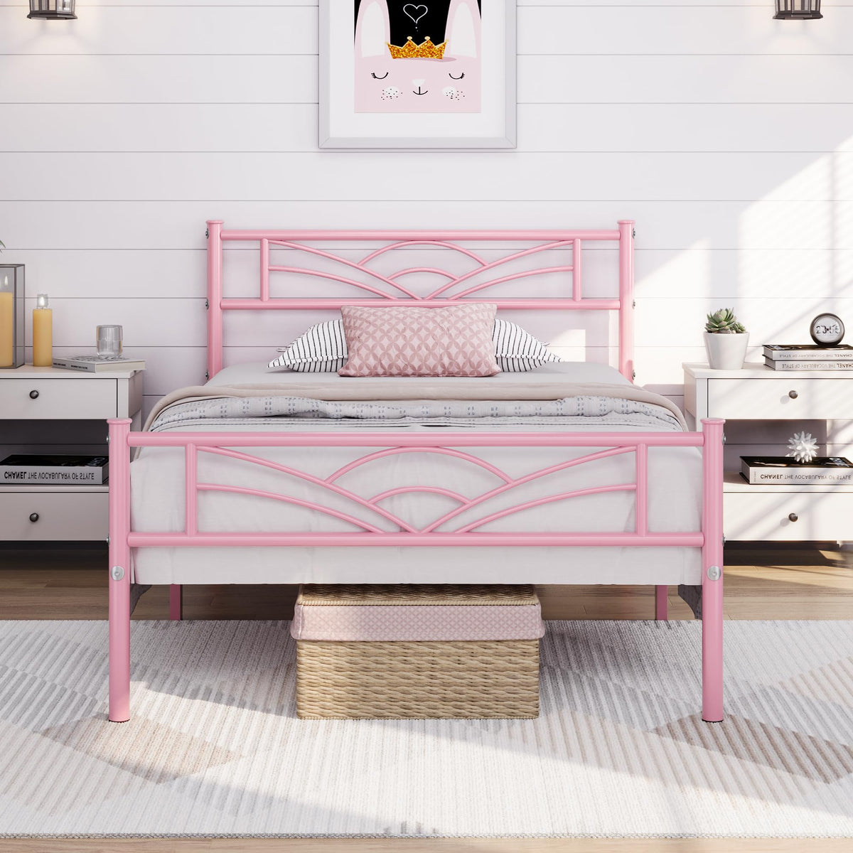 Yaheetech 3ft Single Metal Bed Frame with Cloud-inspired Design, Pink