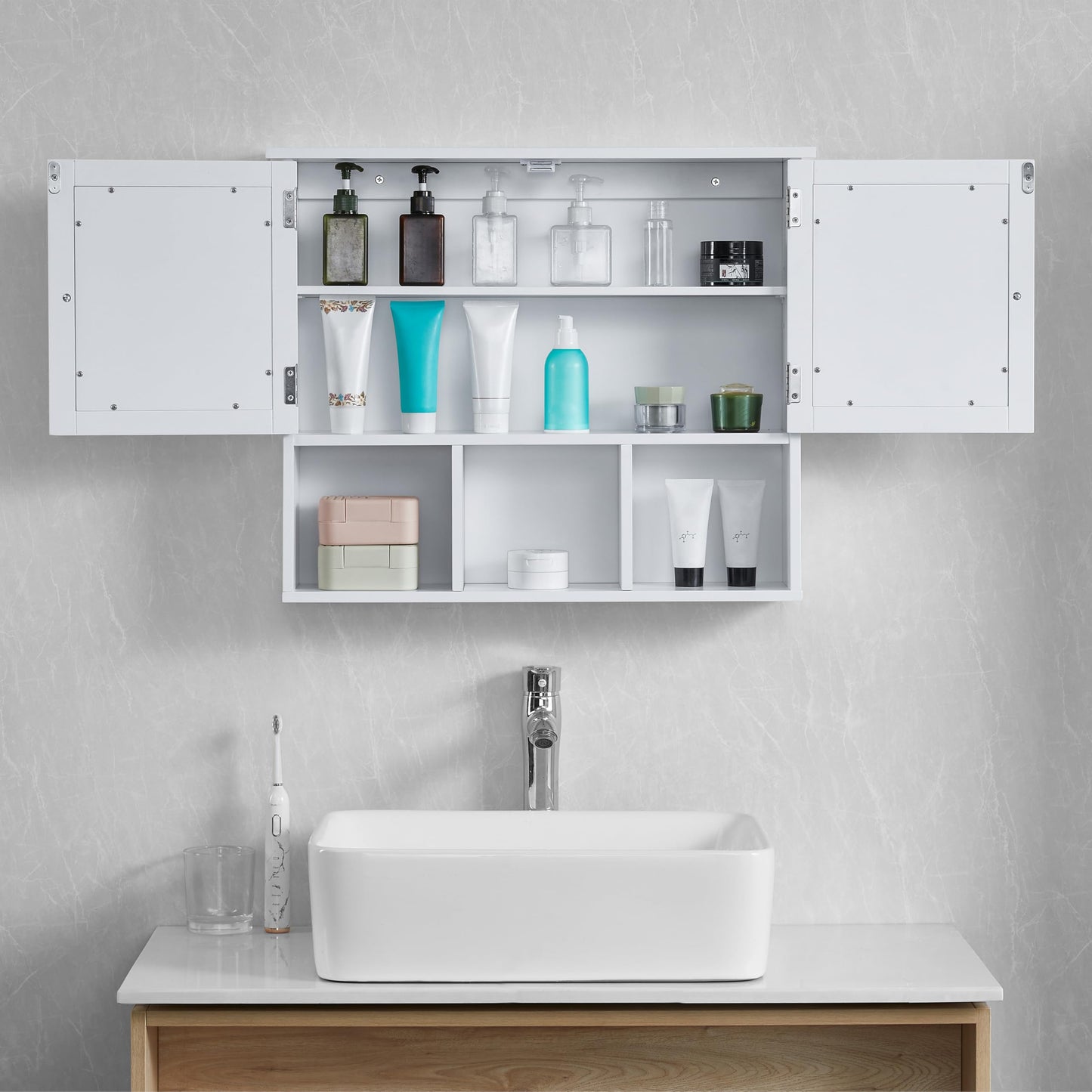 Bath Vida Priano Double Door Mirrored Bathroom Cabinet Storage Shelves Wall Mounted, White