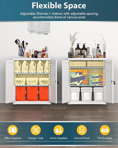 HOMSTEEL Storage Cabinet, Metal Locking Garage Cabinet, Office Cabinet with Adjustable Shelves, Cupboards for Office, Garage and Utility Room