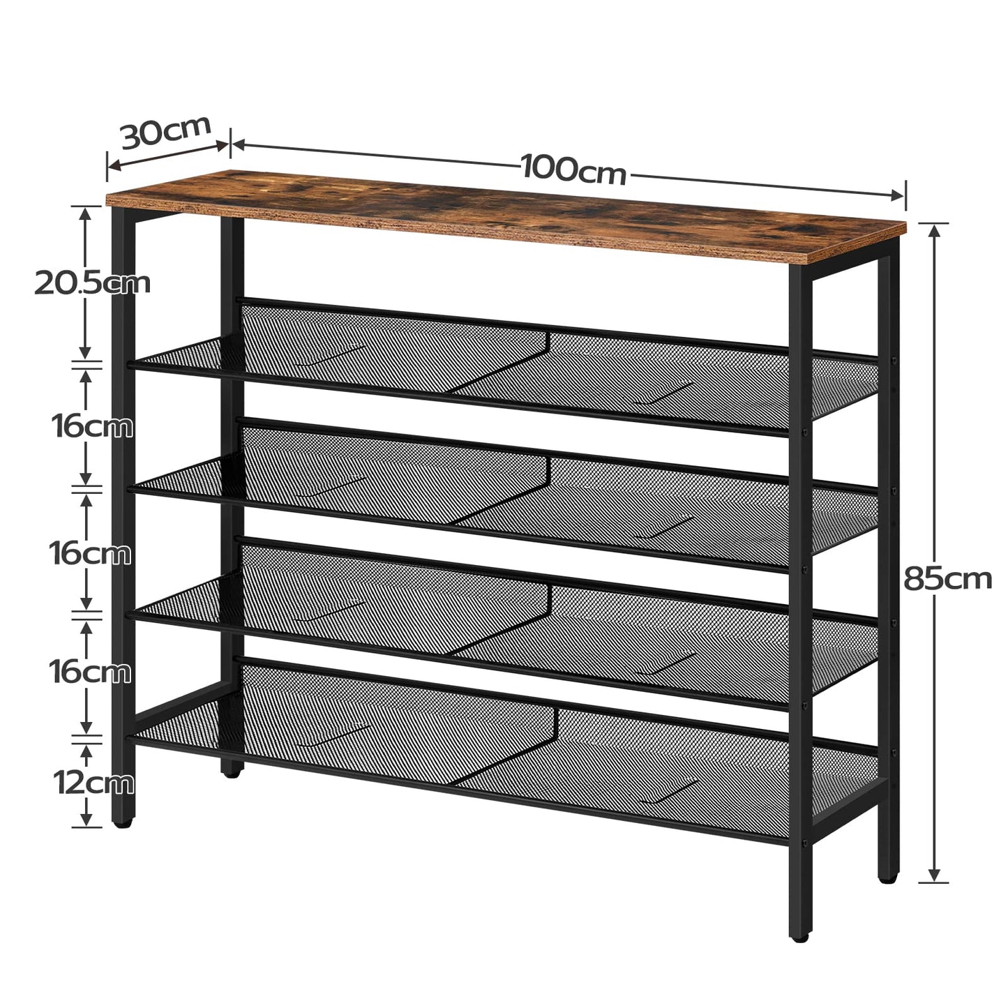 HOOBRO Shoe Rack, 5-Tier Shoe Organizer Shelf, 100 x 30 x 85 cm, with Flat or Slant Adjustable Shelf, Sturdy, Shoe Storage Organiser for Entryway,