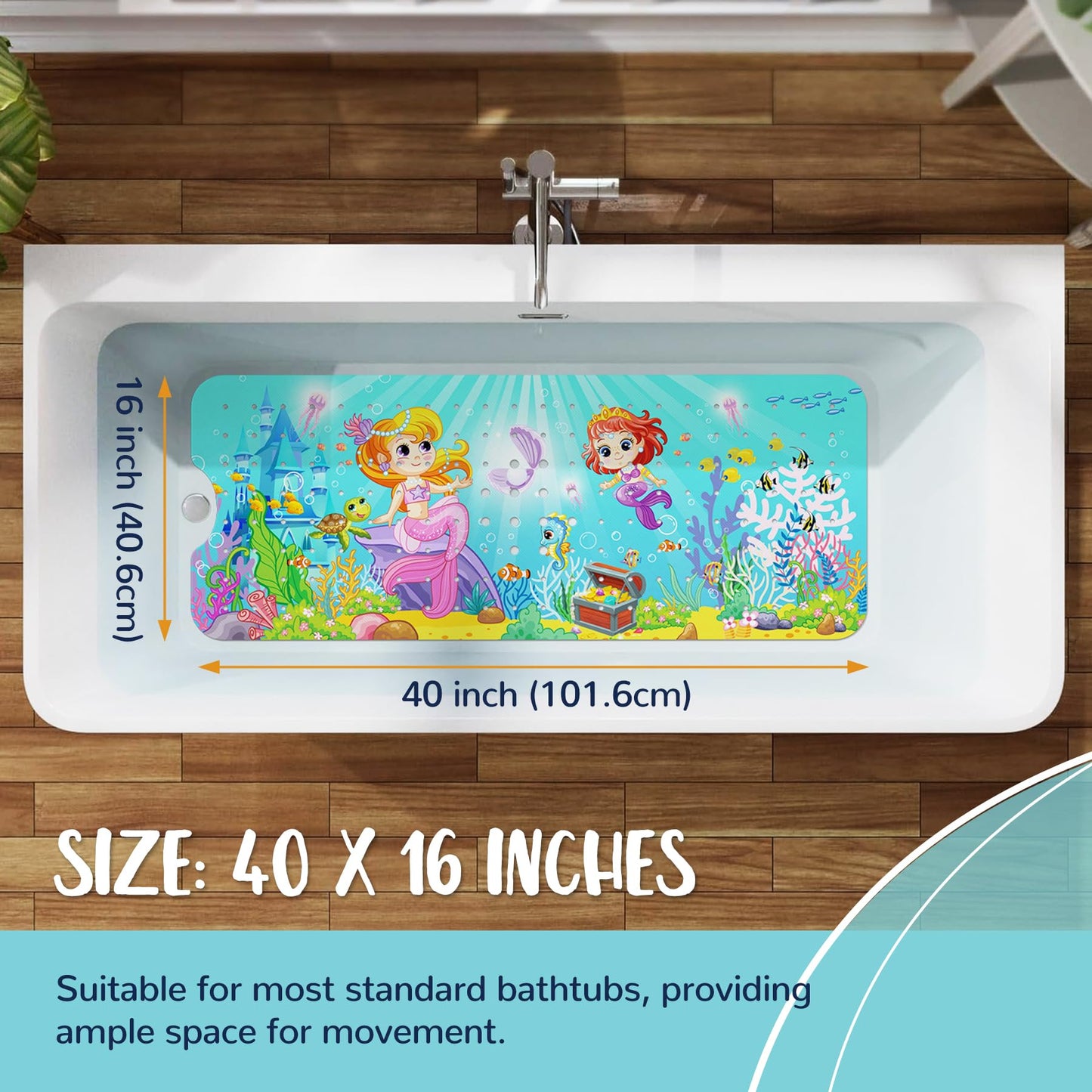 NiBaby Non-Slip Baby Bath Mat with Powerful Suction Cups, 102x41cm Large Size Quick Drain for Children & Elderly Safety in Showers and Tubs