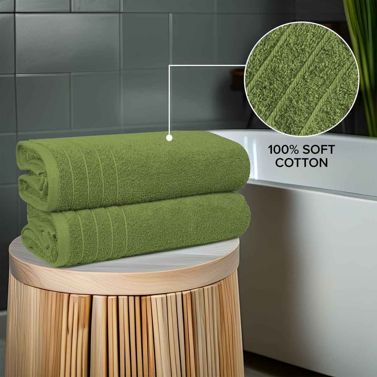 100% Cotton Extra Large Bath Towels Set of 4 76x152cm - Forest Green